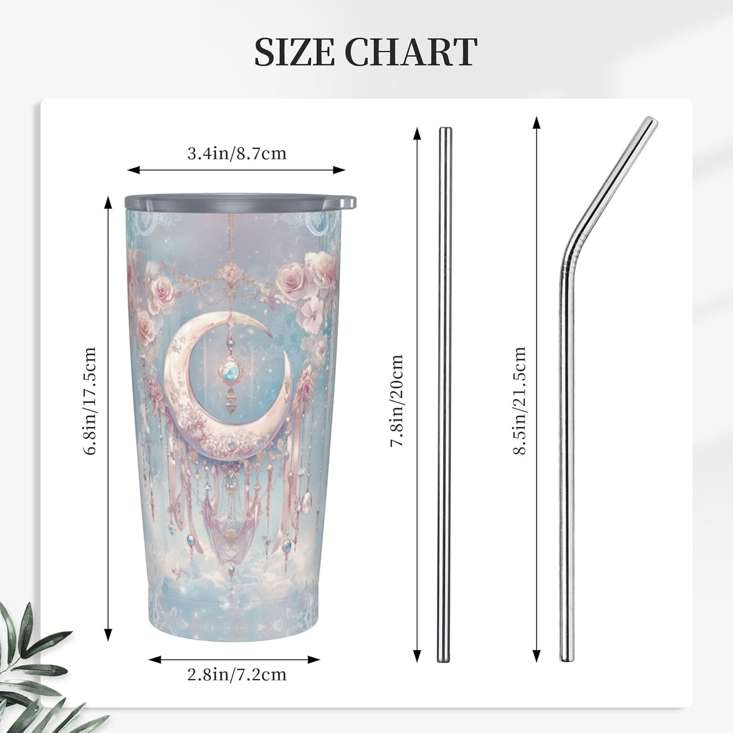 Moon Tumbler with Lid and Straw 20oz Coffee Tumblers Leakproof Stainless Steel Travel Mug Vacuum Insulated Cup for Iced and Hot