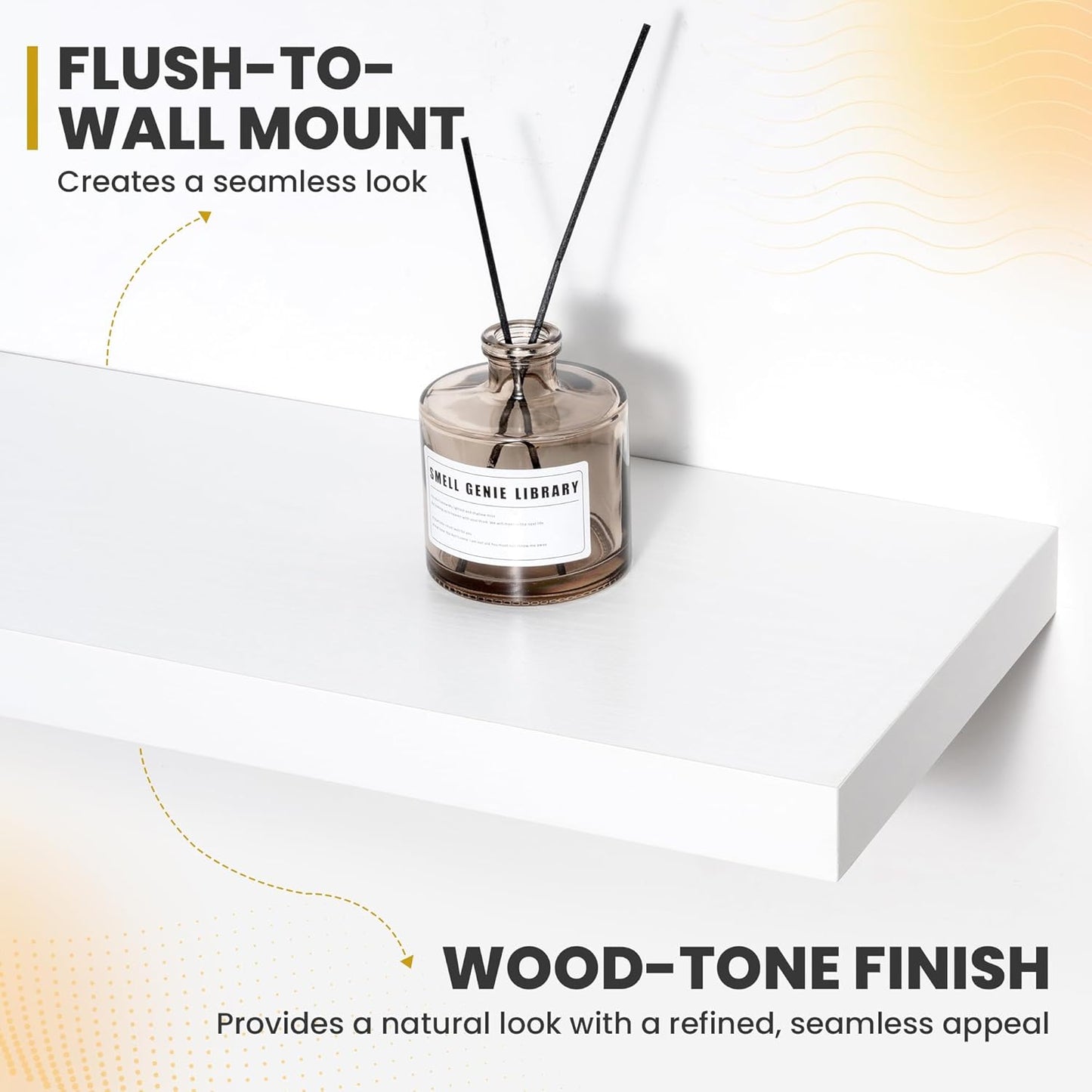 24 Inch Floating Shelves, 9.3" Deep Floating Shelf Wall Mounted, 24" Wall Shelves, Rustic Deep Bookshelf, Large Display Shelves & Storage Shelves for Bedroom, Living Room, White, Set of 2