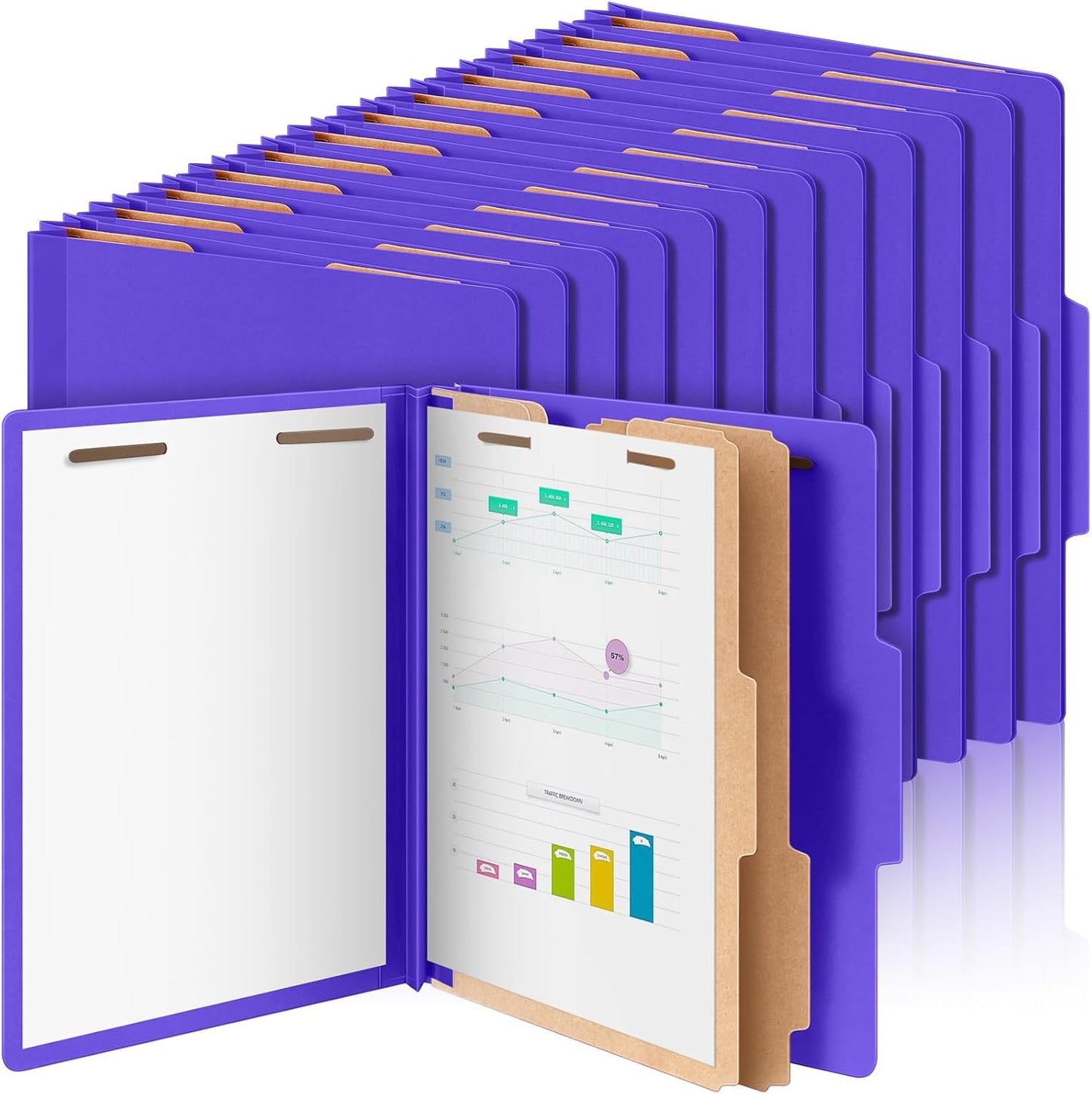 24 Pcs Classification Folders Letter Size Bulk - 2 Dividers Pressboard File Folder with 3. 5 Inch Expansion, 2 Prongs Fastener, Heavy Duty Office File Organizer for Teacher Medical (Purple)
