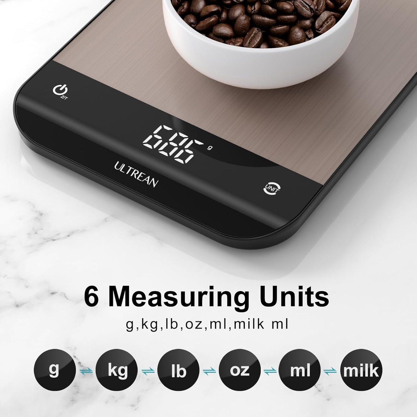 Ultrean Food Scale, Digital Kitchen Scale with LED Display, Weight Grams and Ounces for Baking Cooking, 6 Units with Tare Function, 11lb (Batteries Included)