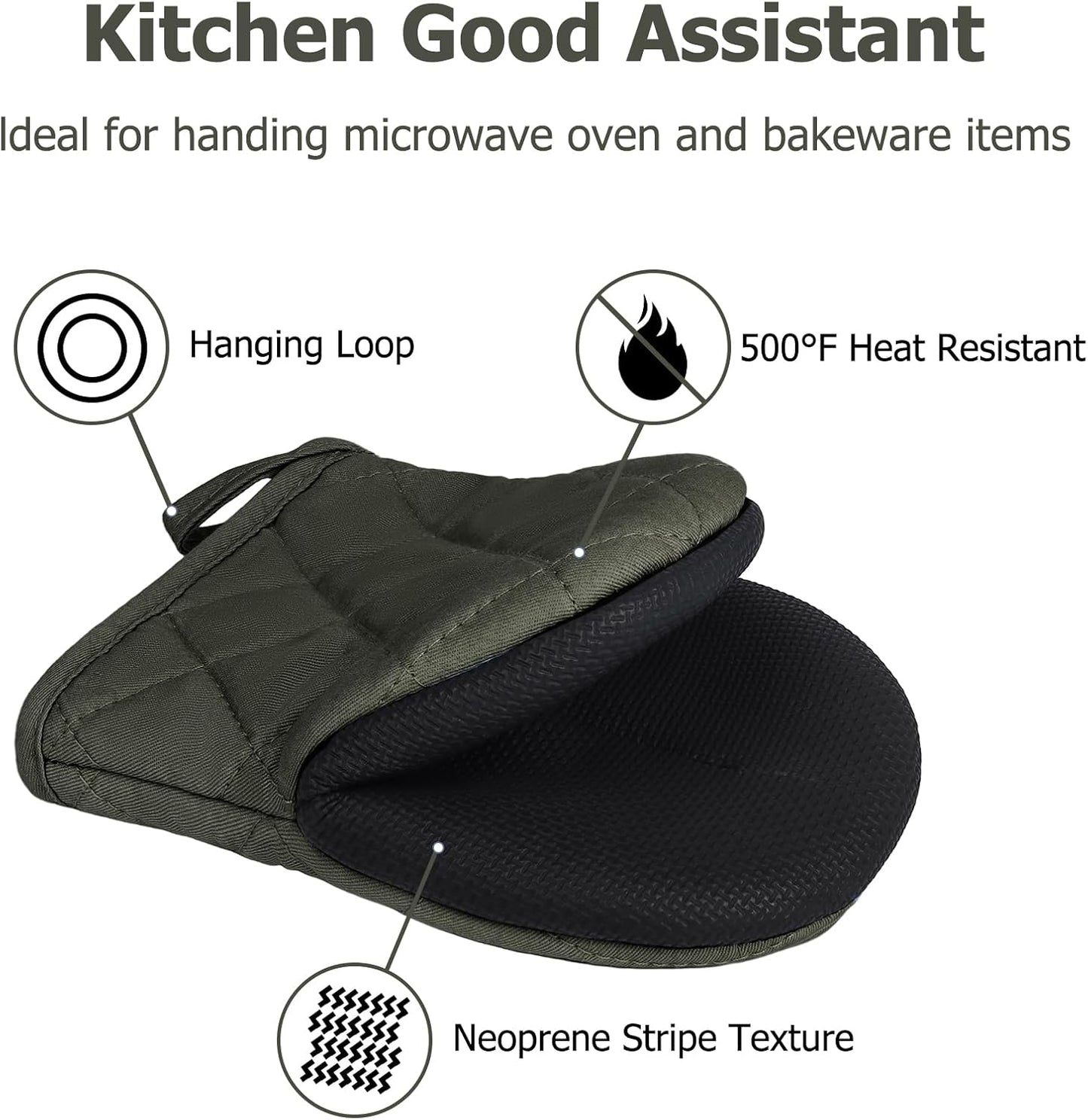 Kitchen Set Pack Of 5, Oven Mitts Pot Holders Pad And Towel Set, Heat Resistant Silicone Kitchen Mini Oven Mittens for 500 Degrees, Mini Oven Gloves and Hot Pads for Baking Grilling Barbecue Microwave