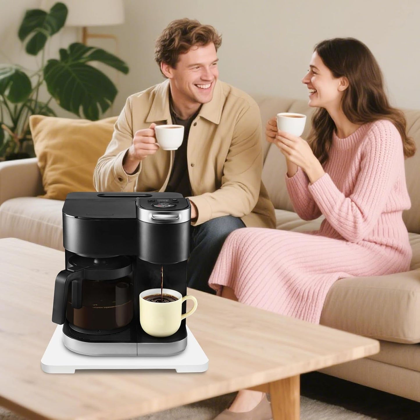 360° Rolling Tray Bamboo Appliance Slider for Kitchen Appliances, Coffee Maker Mat Tray for Countertops Sliding Tray for Coffee Maker Appliances Mat Easily from Under The Cabinet White 11.6×13.9