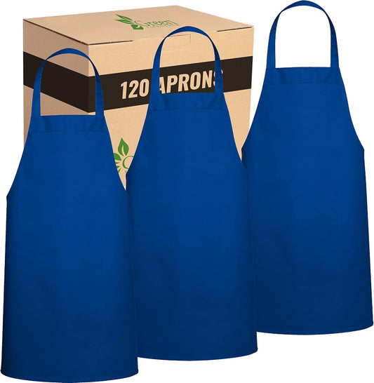 GREEN LIFESTYLE 120 Pack Professional Chef Apron – Grilling Aprons for Men, Waterproof Cooking Apron for BBQ, Work or Restaurant Use, Kitchen Aprons for Women – Royal Blue, No Pockets