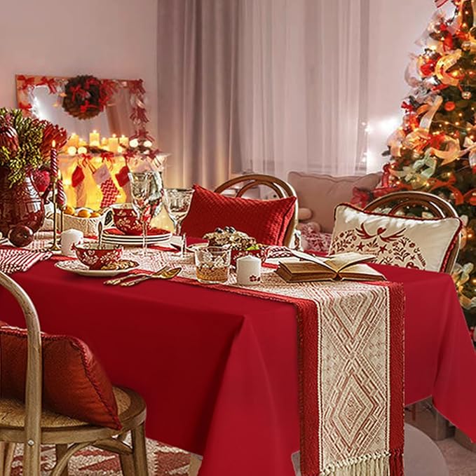 sancua Square Tablecloth - 60 x 60 Inch - Water Resistant Spill Proof Washable Polyester Table Cloth, Decorative Fabric Table Cover for Dining Tables, Buffet Parties, Christmas Red