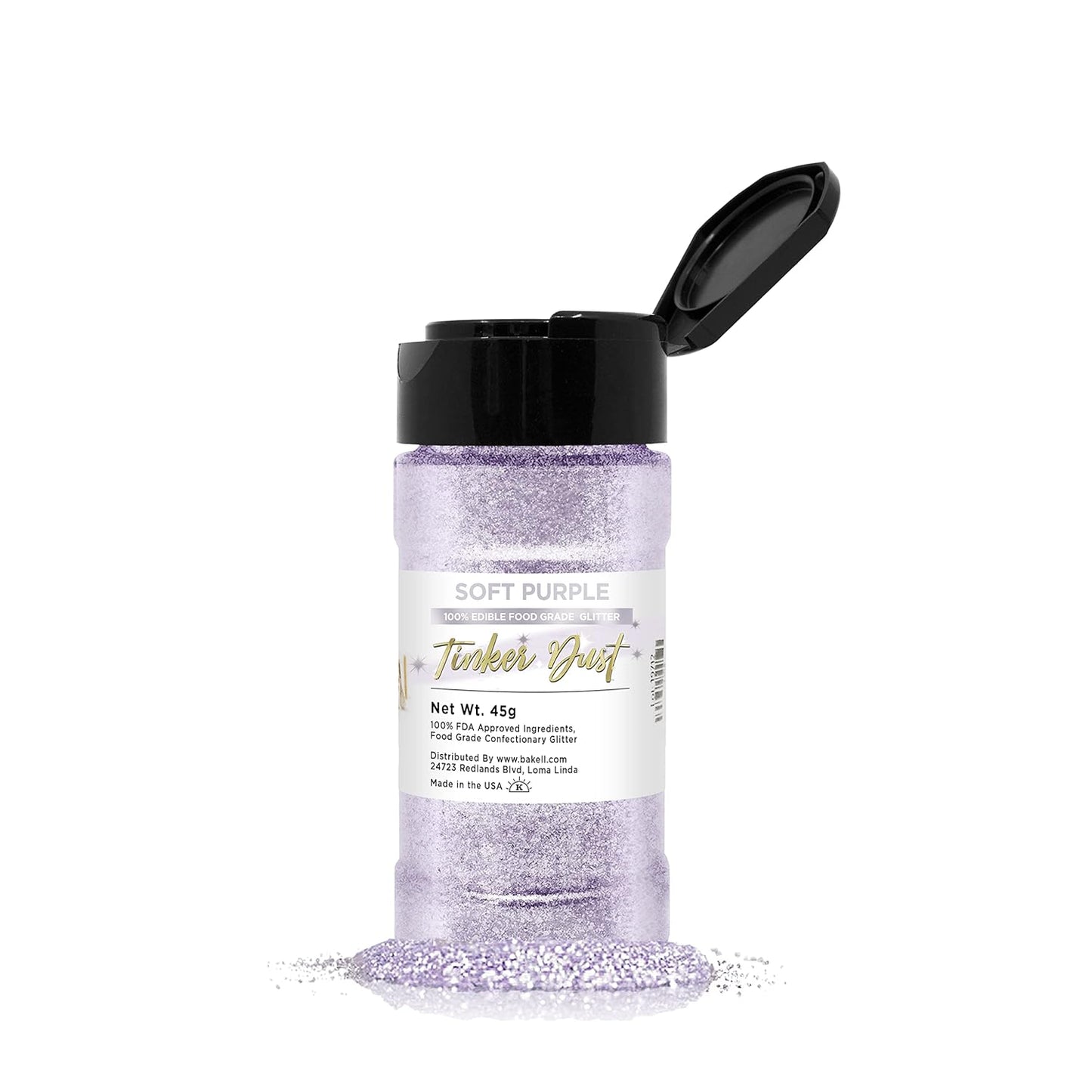 BAKELL Soft Purple Edible Glitter, 45 Grams | TINKER DUST Edible Glitter | KOSHER Certified | 100% Edible Glitter | Cakes, Cupcakes, Cake Pops, Drinks, Dessert Vegan Glitter & Dusts (45g Shaker, Soft Purple)