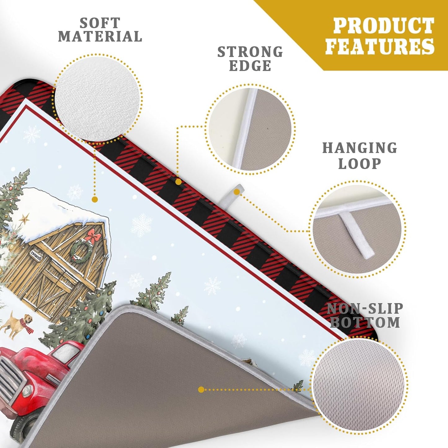 Giwawa Christmas Truck Dish Drying Mat 18x24 inch Large Winter Snowman Xmas Trees Snow Farm Dish Drainer Mats Red Black Buffalo Plaids Absorbent Dish Drying Pad for Kitchen Countertop Decor