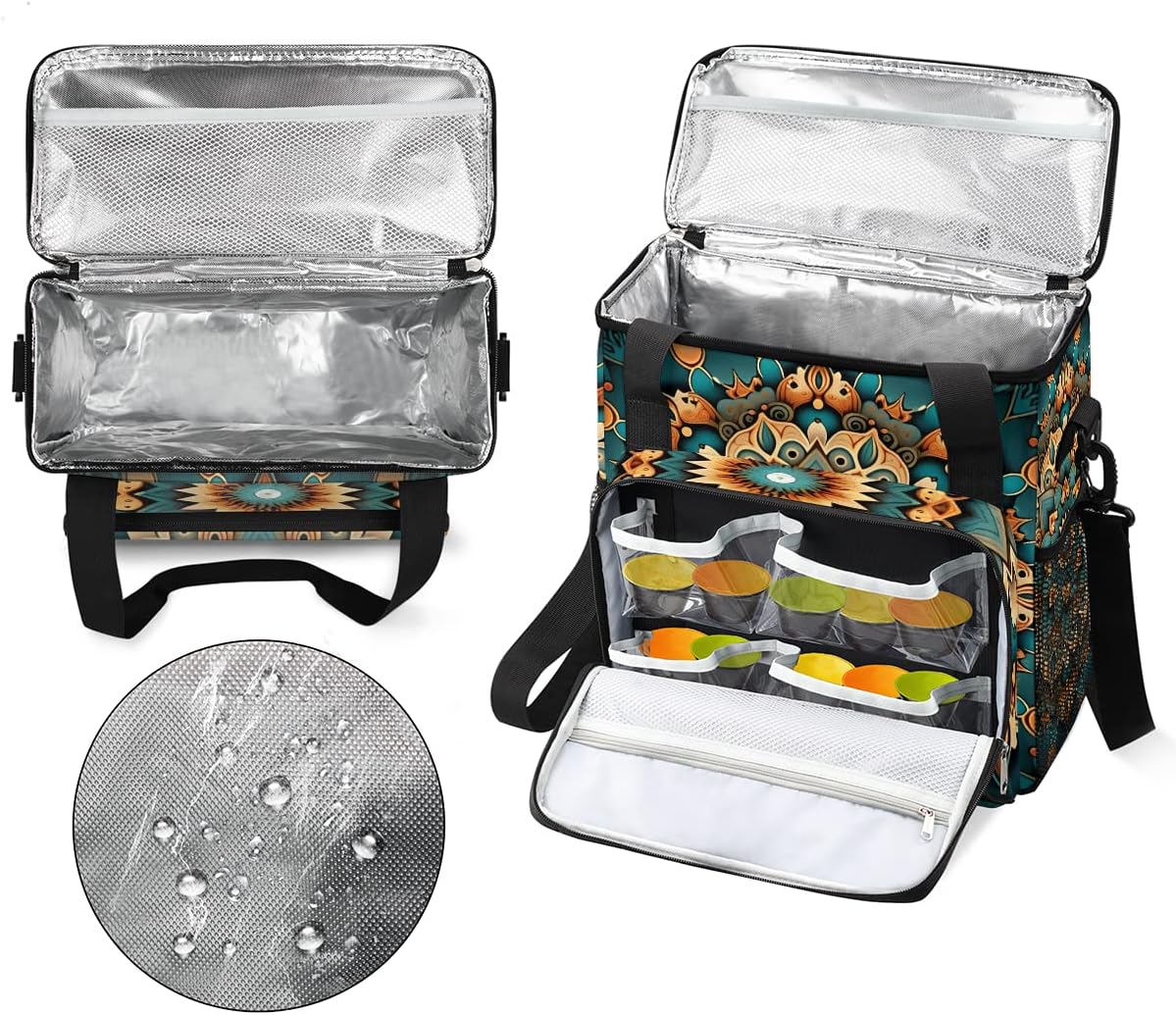 Ethnic Mandala Floral Flowers Coffee Maker Carrying Bag, Coffee Machine Travel Storage Bag Compatible with K-Mini or K-Mini Plus, Portable Single Serve Coffee Brewer Case with Pockets for K-Cup Pods