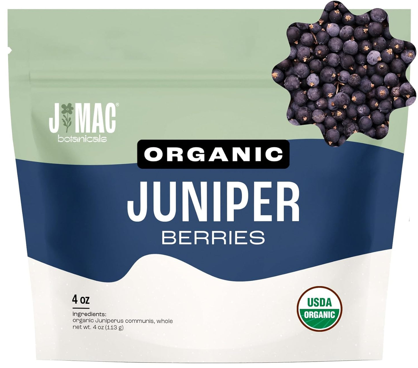 J MAC BOTANICALS, Organic Whole Juniper Berries, Certified Organic, juniper for herbal infusions, cooking and seasoning beef, pork, turkey brine, soups, syrups, cocktail bombs (4 oz)