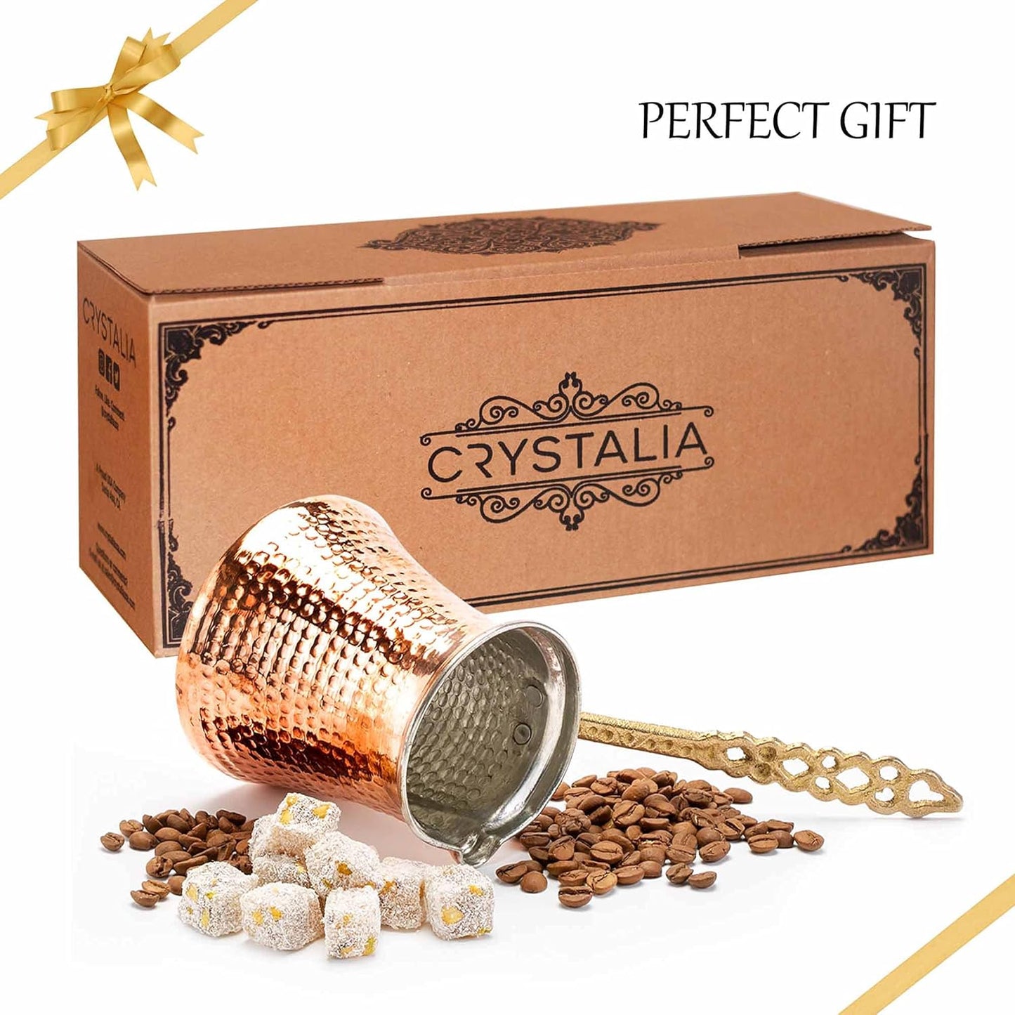 Volarium Turkish Coffee Pot, Greek Arabic Coffee Maker, Hammered Copper Coffee Cezve, Stove Top Coffee Maker (Large)