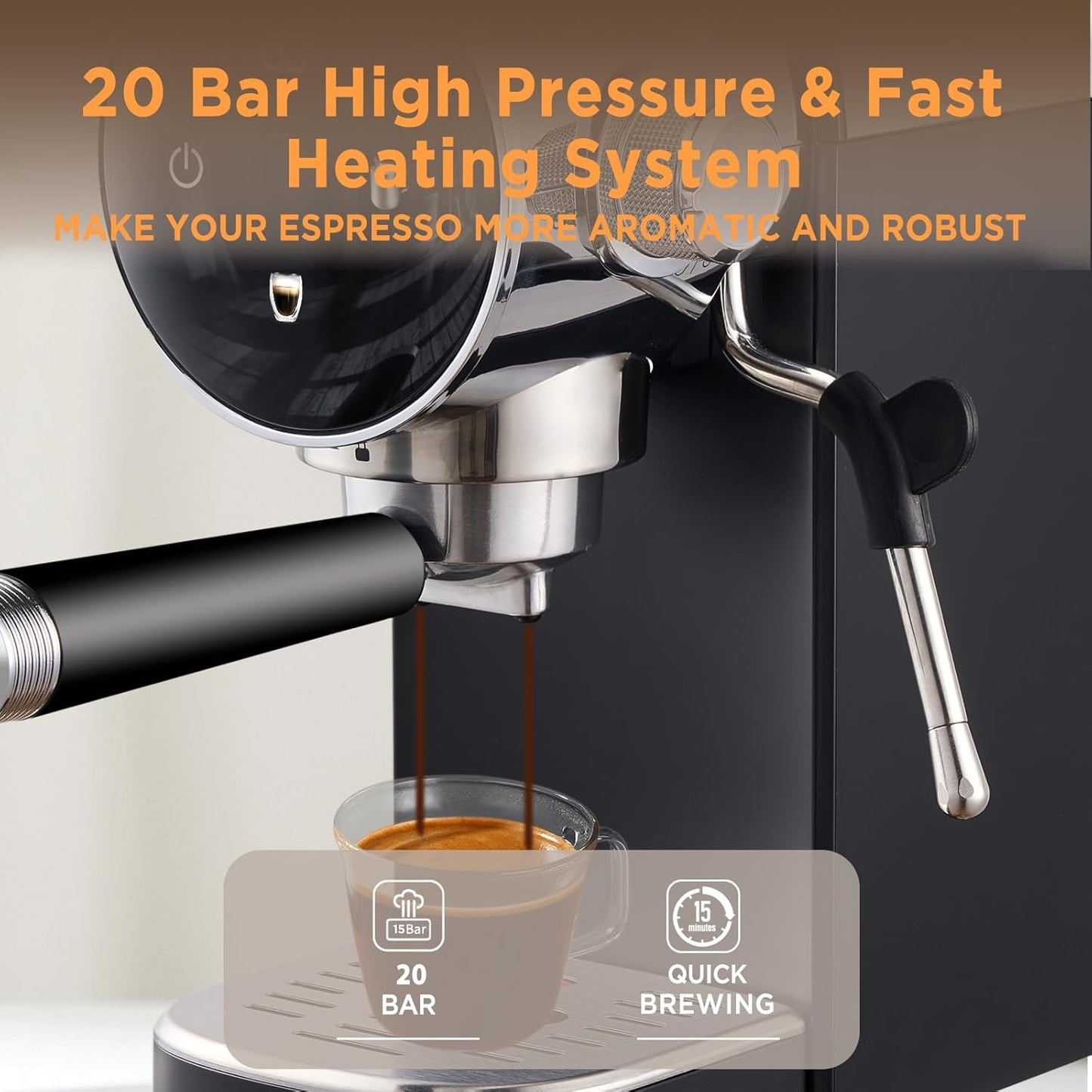 Espresso Machine,20 Bar Semi-Automatic Espresso Maker with Milk Frother,Touch Screen Black Stainless Steel Coffee Machine with 40oz Removable Water Tank,Cappuccino,Latte,Americano for Home
