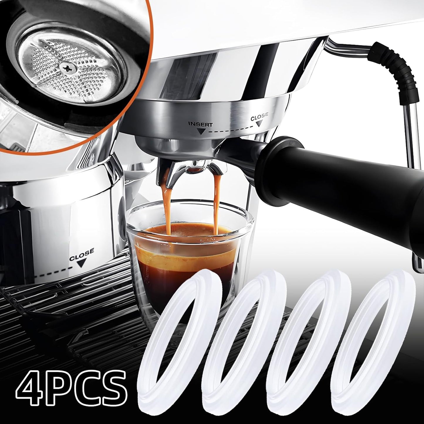 4 Pcs Replacement Gasket Seal Ring, 51mm Silicone Steam Ring Espresso Machine Repair Kit, Grouphead Gasket Replacement Part Compatible with De'longhi EC820 EC850 EC860 DEDICA EC680 EC685 Smeg