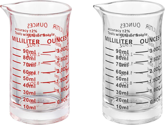 Ackers 3oz/90ml Glass Measuring Cup – Shot Glass with Double Scale-Ounce,Ml Markings for Kitchen & Bar(Pack of 2)