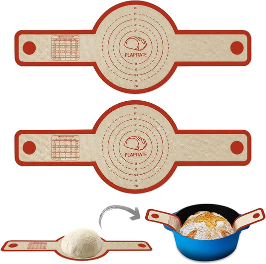 Silicone Bread Sling for Dutch Oven Liner, 2 Pack Non-Stick, Easy Clean Reusable Silicone Baking Mat with Long Handles, Easy to Transfer Sourdough Bread, Red