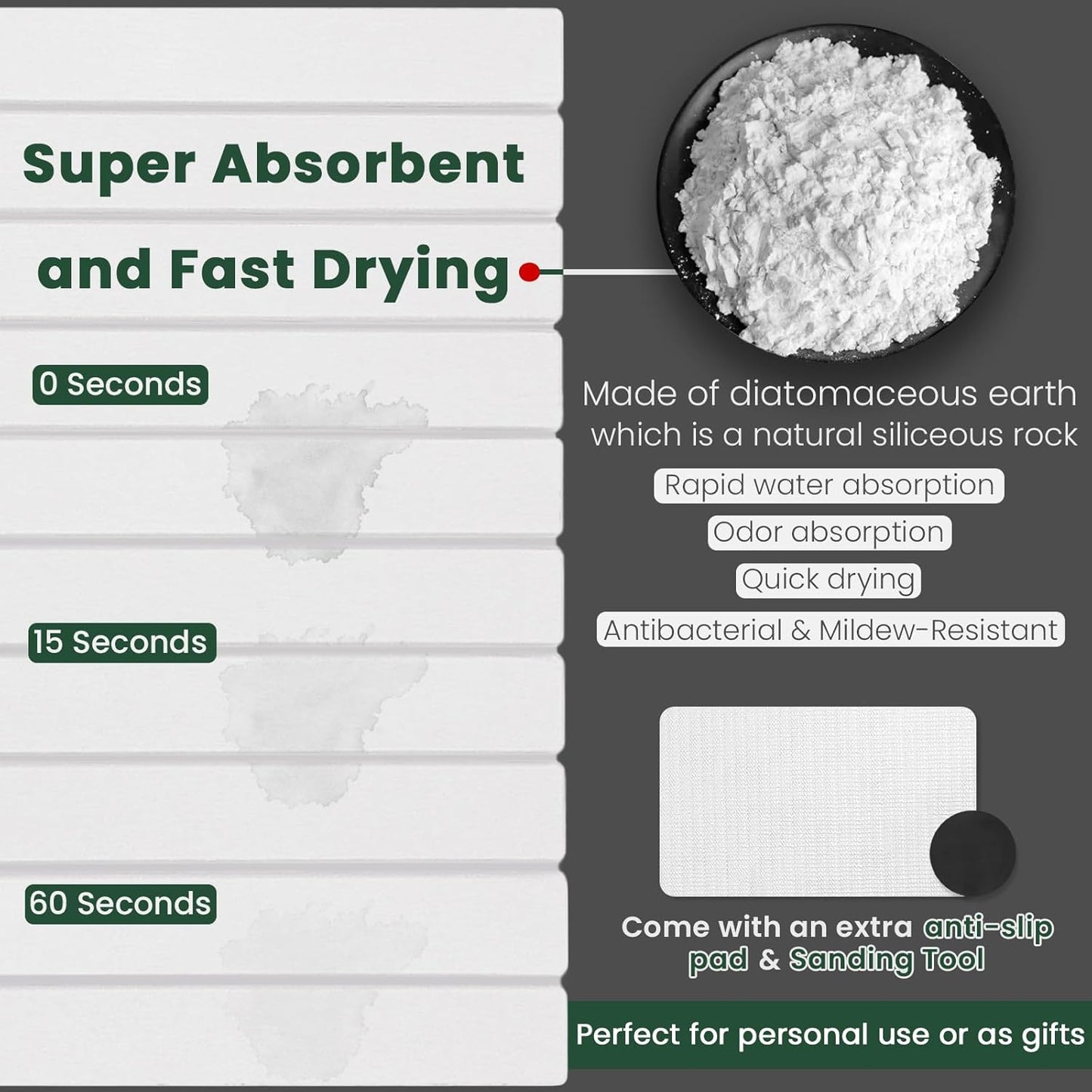 Stone Drying Mat for Kitchen Counter, Roll-Up Stone Dish Drying Mat, Large Fast Drying Kitchen Mat, Diatomaceous Earth Dish Mat Drying Kitchen Mat (White)