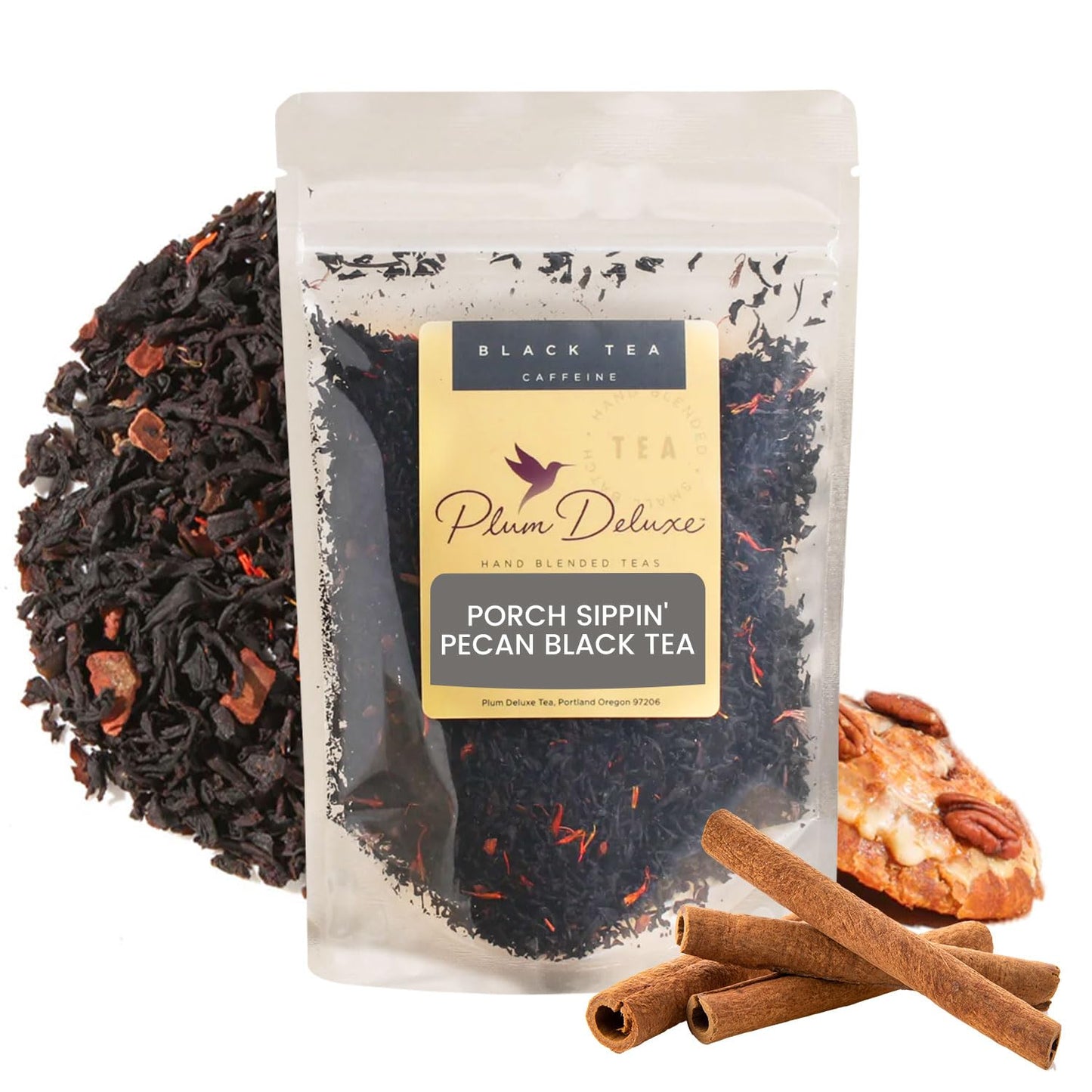Pecan Black Loose Leaf Tea – Whole Leaf Blend with Pecan Essence and Cinnamon – Caffeinated – No Sweeteners or Artificial Flavors – 60 to 80 Cups – Small Batch USA – Plum Deluxe