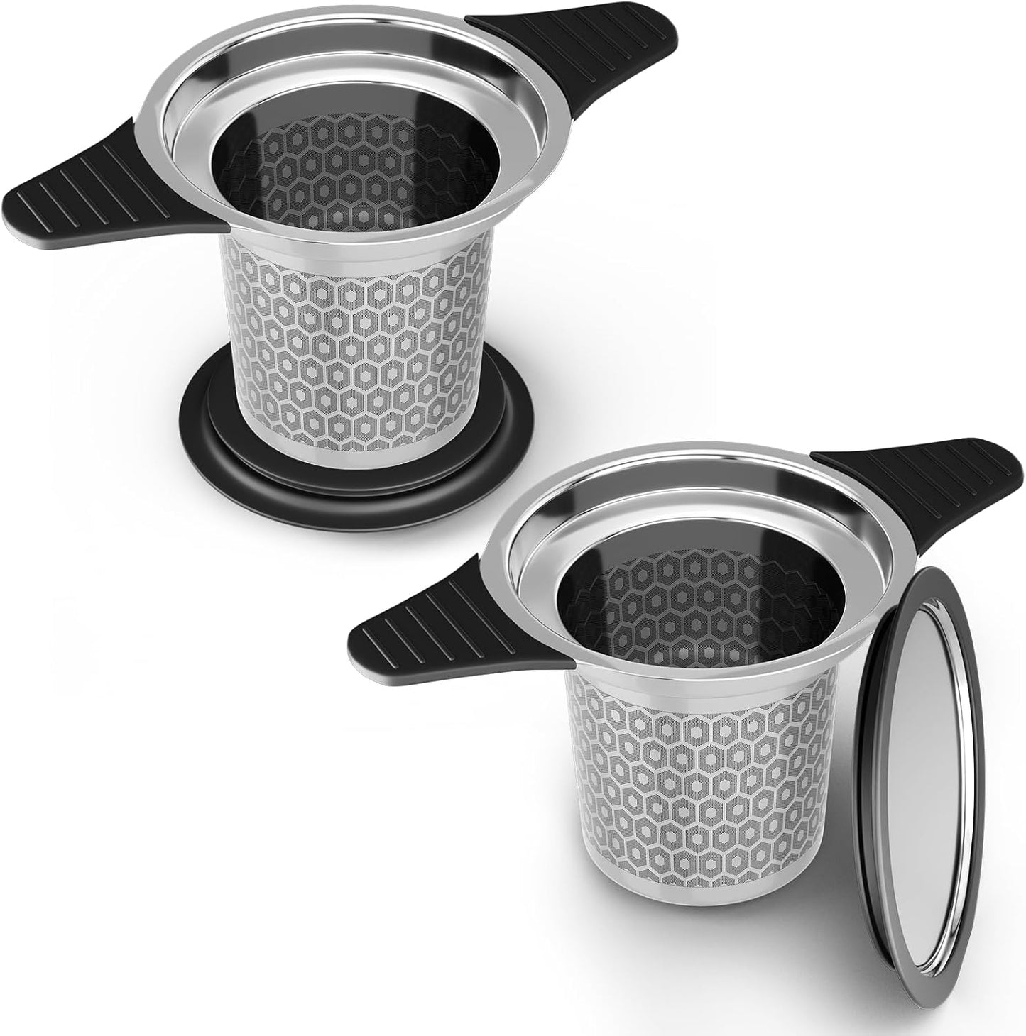 Reinmoson 2 Pack Extra Fine Mesh Tea Strainers for Loose Tea Single Cup, 304 Stainless Steel and Food Grade Silicone Loose Leaf Tea Steeper Tea Strainers & Filters for Black Tea, Coffee, Rooibos, etc