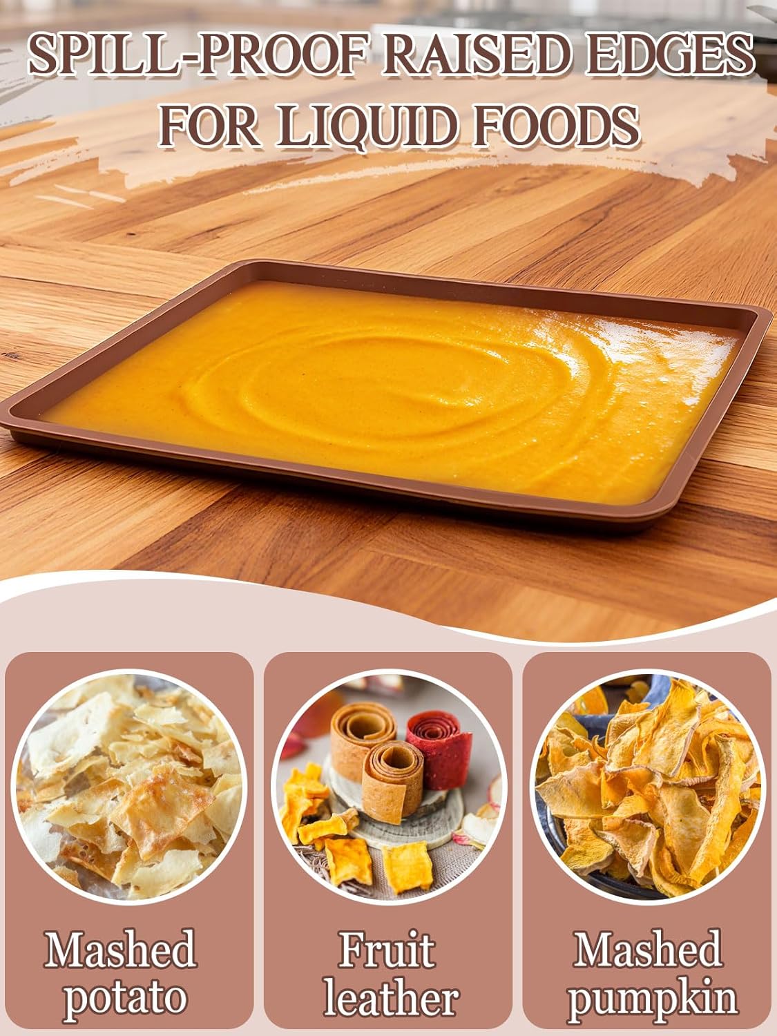 Aulock 6 Pcs Silicone Food Dehydrator Sheets with Edge, Compatible with Cosori/Excalibur/Magic Mill 14" x 14" Trays, Square Non-stick Tray Liner, High Temperature Resistance Reusable Dryer Mats