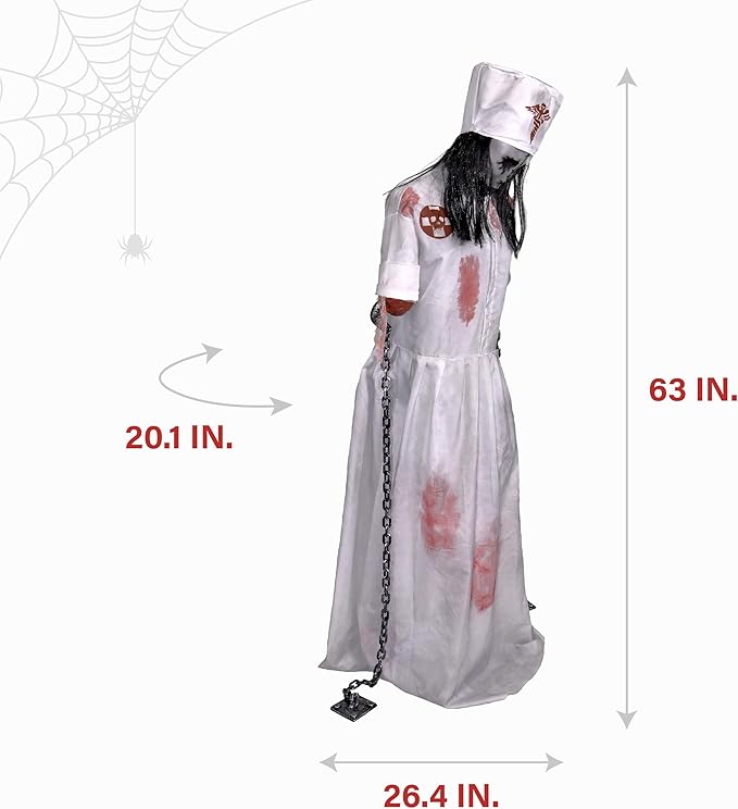 Haunted Hill Farm Life-Size Animatronic Convulsing Nurse by Tekky Halloween Decoration with Motion-Activated Sounds