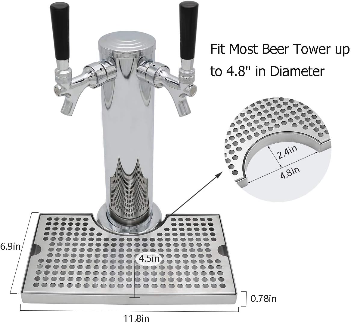Kegerator Beer Drip Trays, Stainless Steel Keg Drip Tray with Non-Slip Rubber Pad, Premium Metal Beer Tower Drip Pan for Home Bar Mini Fridge without Drain