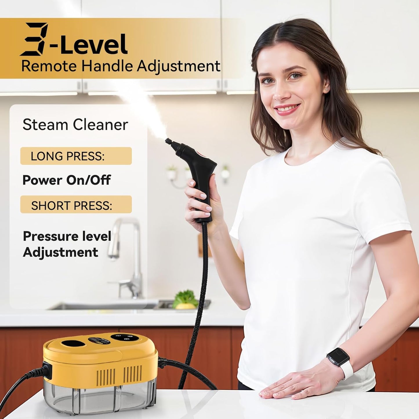 Steam Cleaner with 3-Level Adjustable Handle, 10s Fast Heat-Up, 2500W Pressurized Steamer for Home Cleaning, Handheld Steam Cleaner for Grout, Tile, Couch, Car, Grease, 41oz Tank