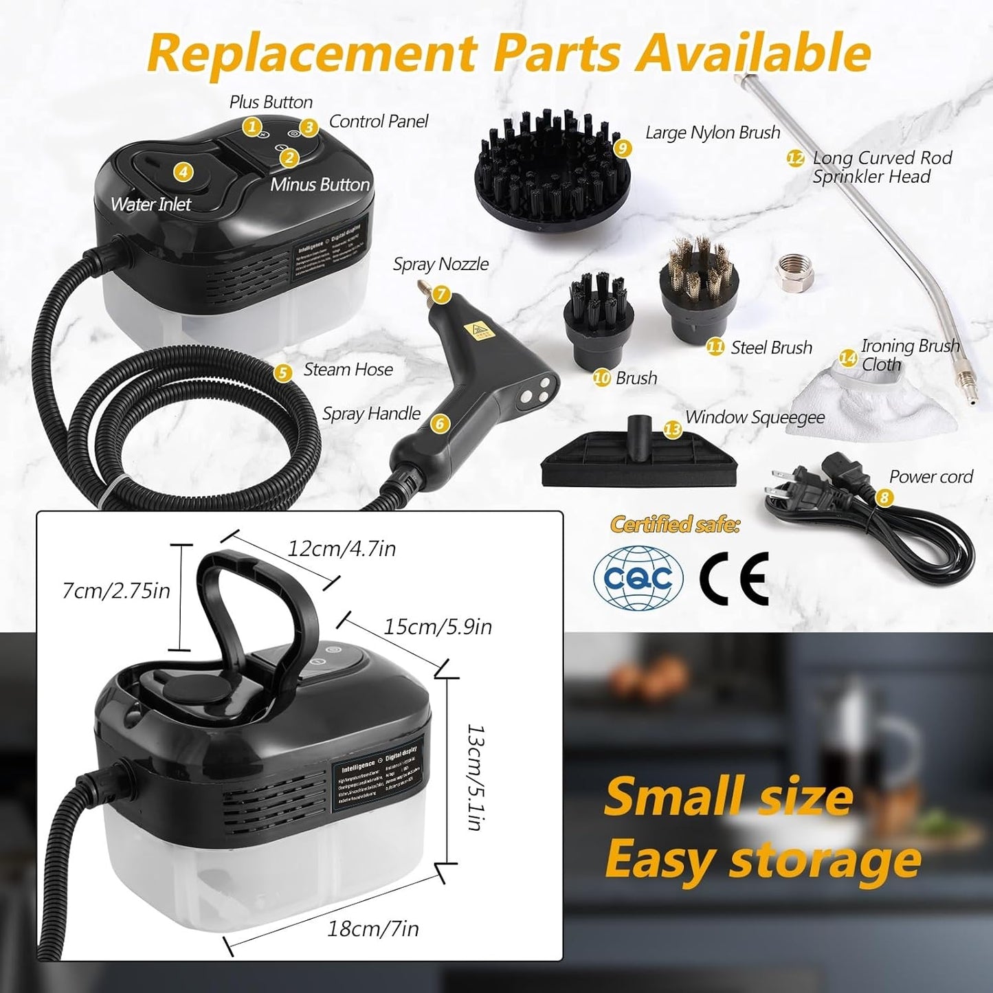 Handheld Steam Cleaner, 2500W Pressurized Multi-Surface Steam Cleaner for Home Use, Car Steamer For Cleaning Auto Detailing Kitchen Floors Tools