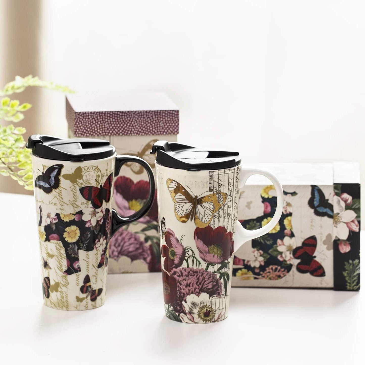 Topadorn Ceramic Travel Mug 17 oz. Coffee Latte Cup with Sealed Lid and Gift Box, Perfect for Coffee and Tea, 2 pack