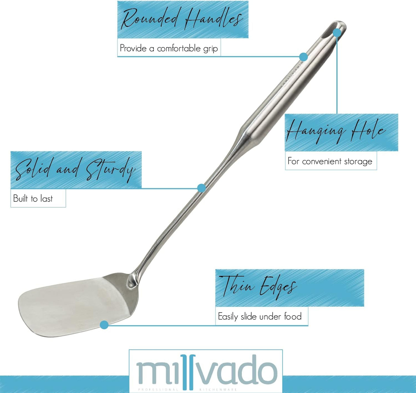 Stainless Steel Cooking Spatula,15 Inch Metal Turner, Kitchen Slotted Flipper For Grills, Camping BBQ’s, Frying Pancakes, Burgers, Large Cookware For the Professional Chef