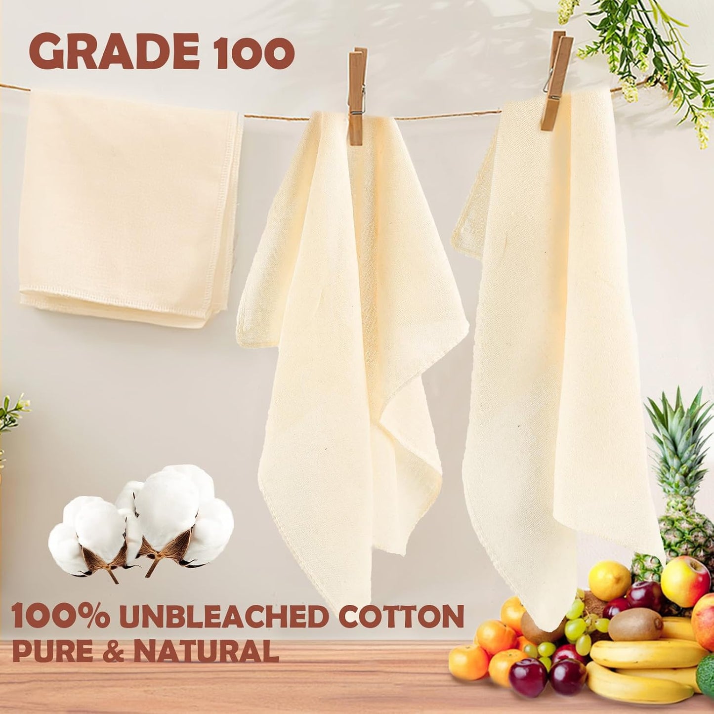 12Pcs Reusable Cheesecloth for Straining 20x20 Inch,100 Grade Cheese Cloths Hemmed Edges, 100% Unbleached Cotton Cheese Cloth,Ultra-Dense Cloth Strainer for Yogurt/Nut Milk/Baking Making 56x42 Weave
