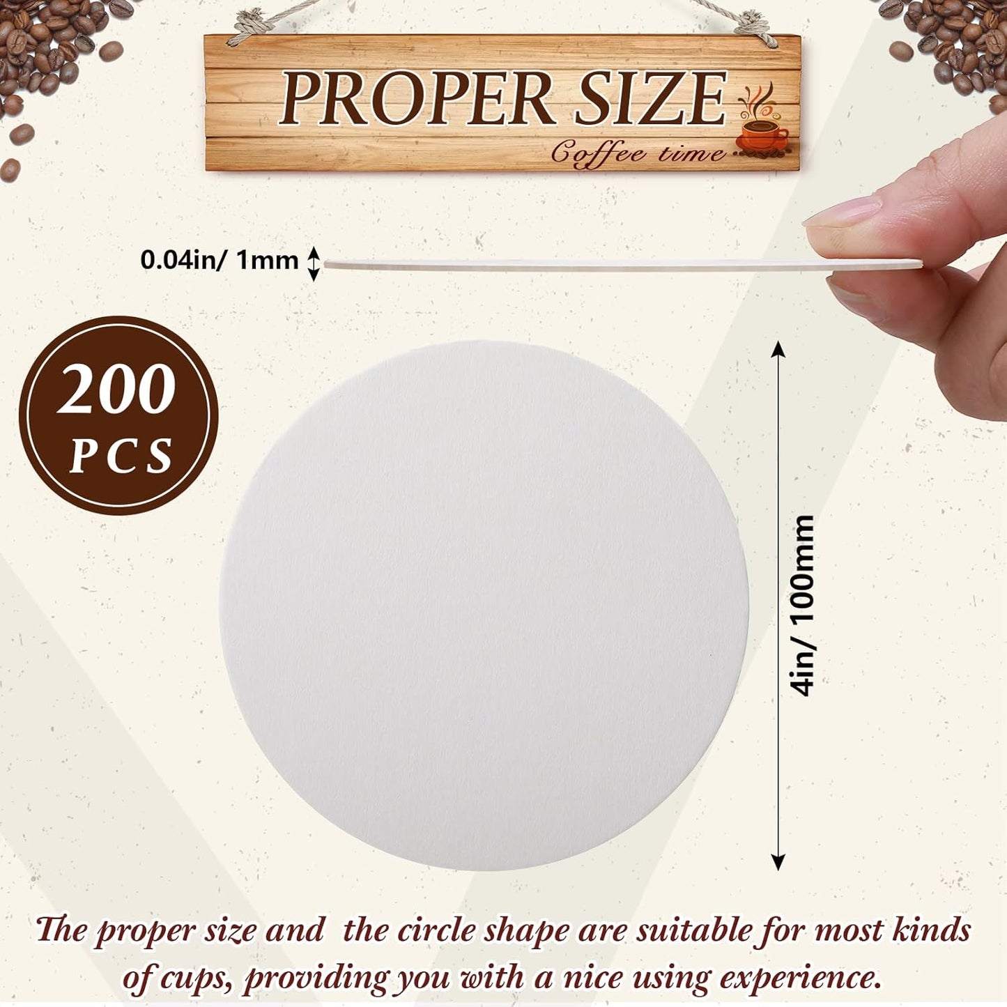 TaoBary 800 Pcs Disposable Paper Coasters Bulk 1MM, 4 Inch Round Cardboard Coasters Blank for Bar Drinks DIY Crafts Arts Wedding (White)