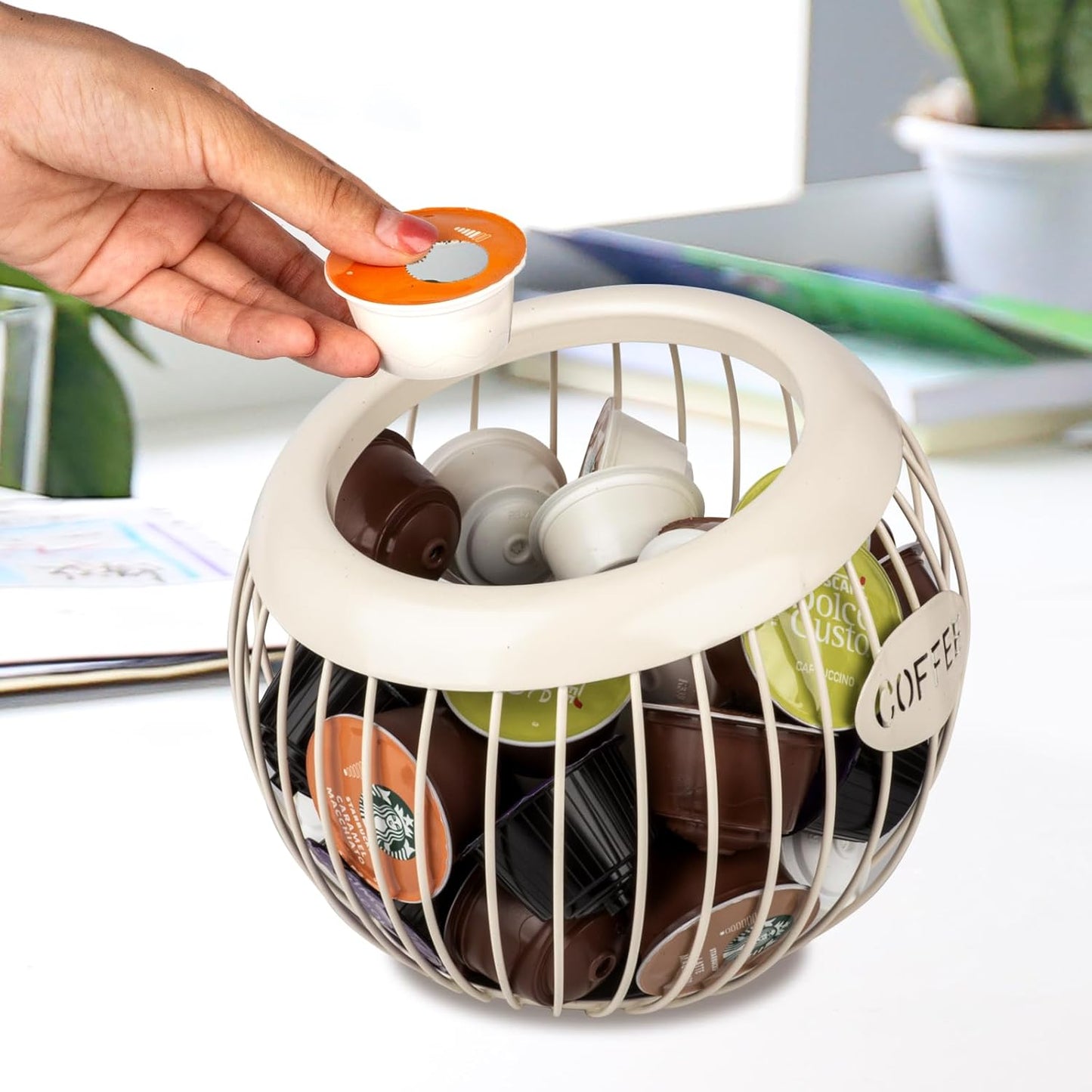 Stainless Steel Cup Coffee Basket pods holder Sturdy for Home or Office Kitchen Counter Organizer Espresso Capsule (WHITE)