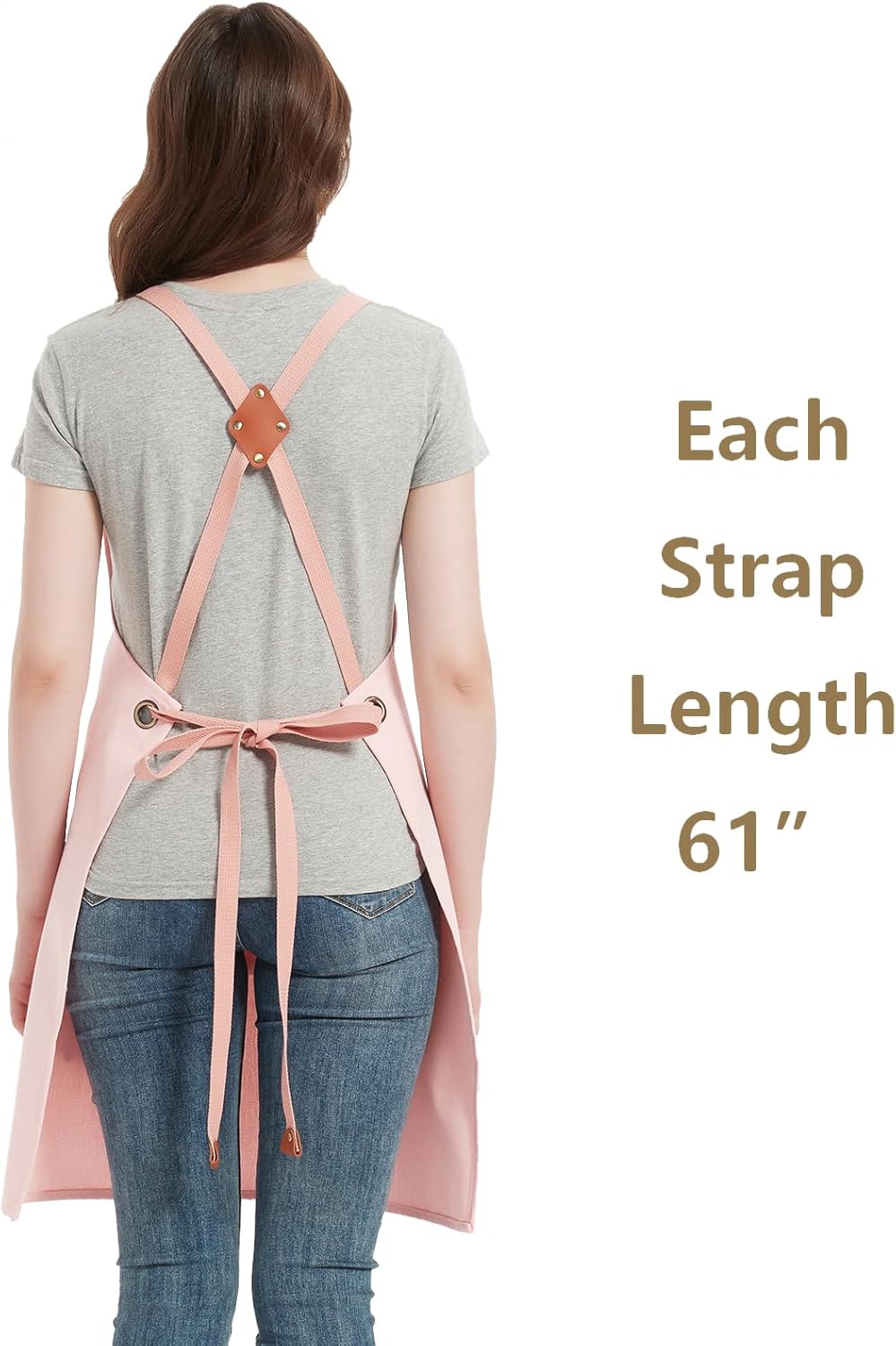 AFUN Chef Aprons for Women Men with Large Pockets, Cotton Canvas Cross Back Water Repellent Work Apron, Size M to XXL (LightPink)