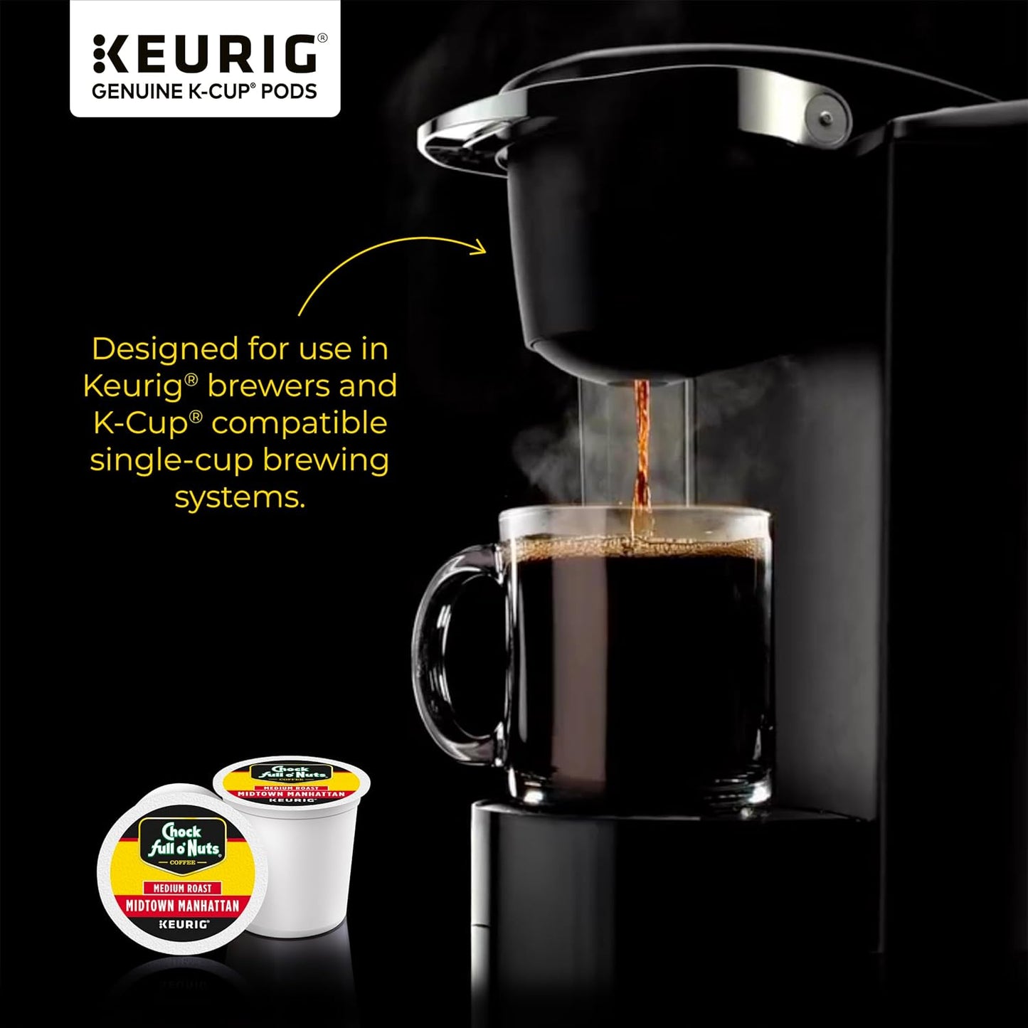 Chock full o’Nuts Midtown Manhattan Keurig K-Cup Pods for Keurig Brewers – Premium Arabica, Medium Roast – Single Serve – 1 Pack of 12 K-Cup Pods