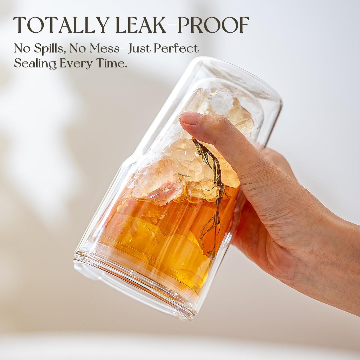 KEMORELA 2 Pack Double Wall Borosilicate Glass Tumblers with Lids and Straws, 16oz Insulated Iced Coffee Cups, Reusable Smoothie and Boba Drinking Glasses, Dishwasher Safe