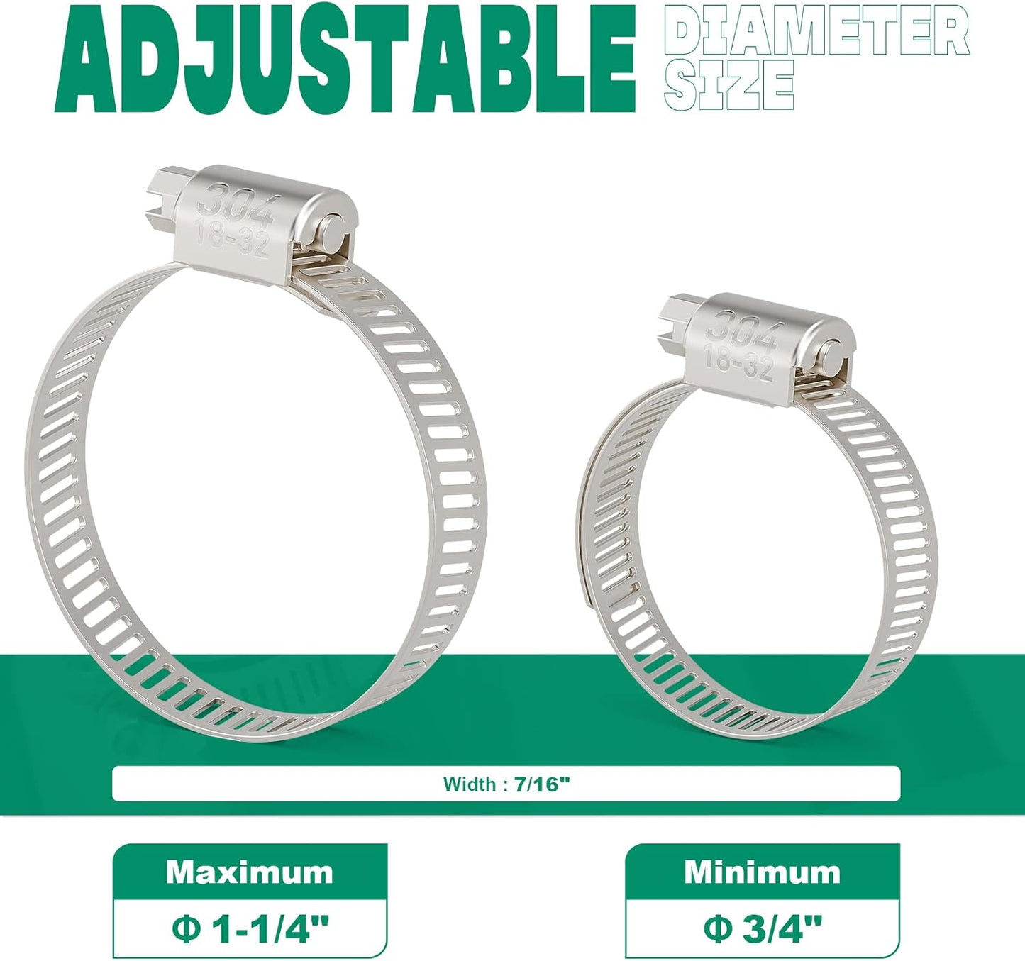 10PCS Hose Clamps Stainless Steel Adjustable 3/4"–1-1/4"(18-32mm) Worm Gear Hose Clamp, Heavy Duty Metal Small Hose Clamps for Automotive, Pipe, Radiator Plumbing, Fuel Line