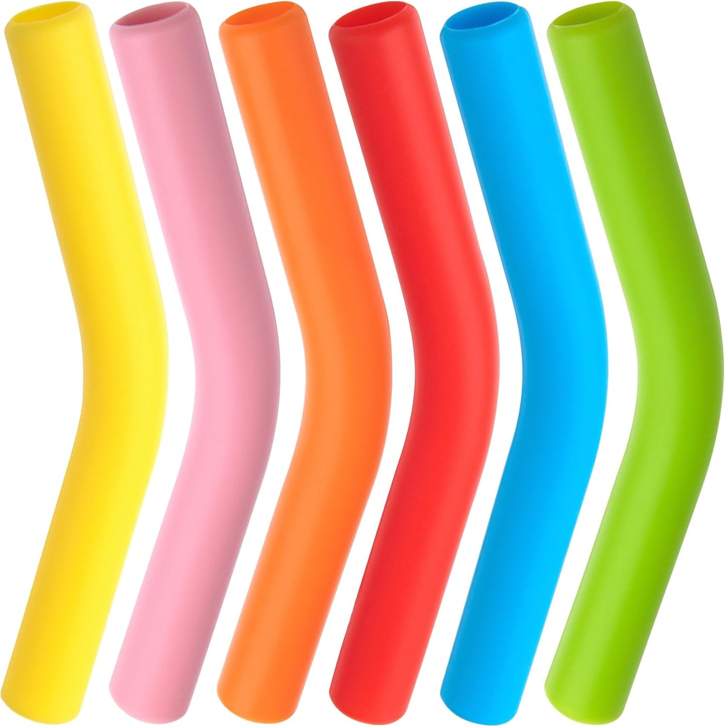 6pcs Food-Grade Silicone Straw Tips, Reusable Metal Straw Elbows Tips, Temperature Resistant Rubber Straw Covers Replacement Tip for 5/16" Stainless Steel Straws - 6 Colors
