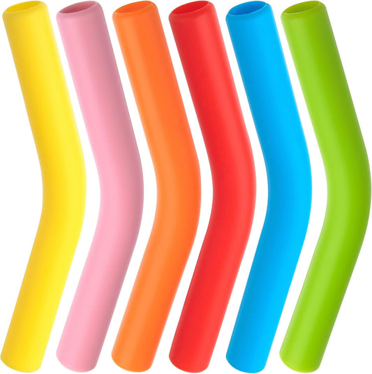 6pcs Food-Grade Silicone Straw Tips, Reusable Metal Straw Elbows Tips, Temperature Resistant Rubber Straw Covers Replacement Tip for 5/16" Stainless Steel Straws - 6 Colors