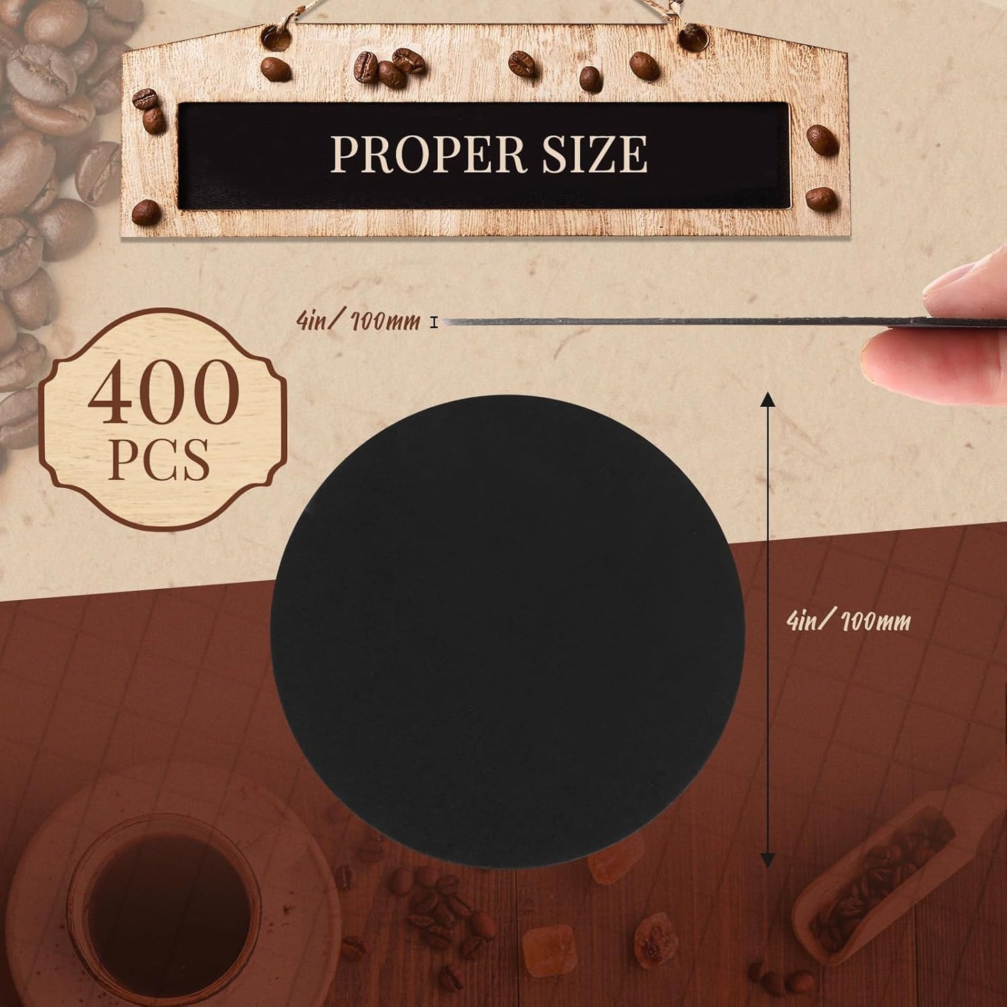 TaoBary 200 Pcs Disposable Paper Coasters Bulk 1MM, 4 Inch Round Cardboard Coasters Blank for Bar Drinks DIY Crafts Arts Wedding (Black)