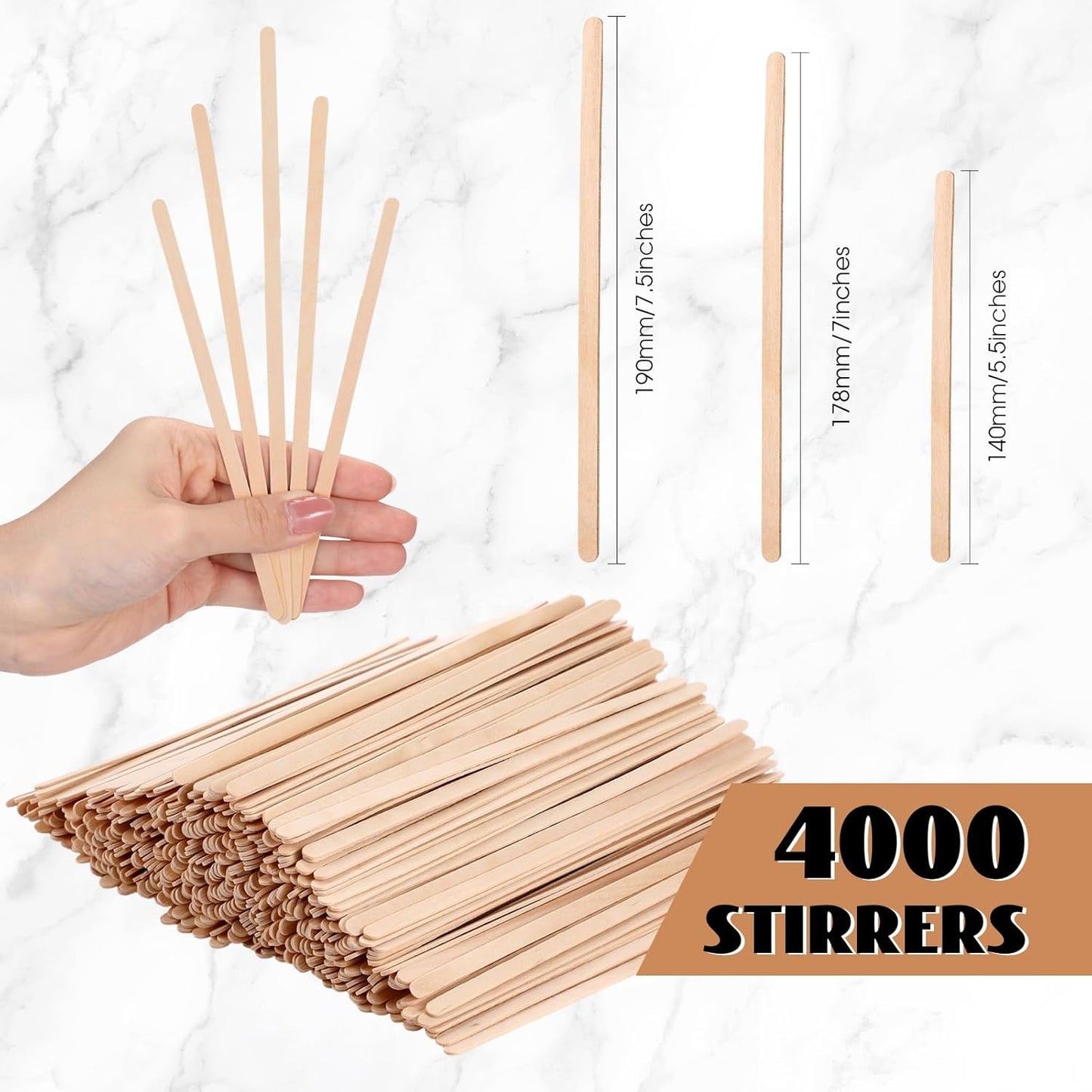 Meanplan 4000 Pack Birch Wood Coffee Stir Sticks 7.5 Inch Disposable Wooden Coffee Stirrers Bulk Long Tea Stirring Stick Round End Swizzle Beverage Mixer for Cocktail Hot Chocolate Drink Summer