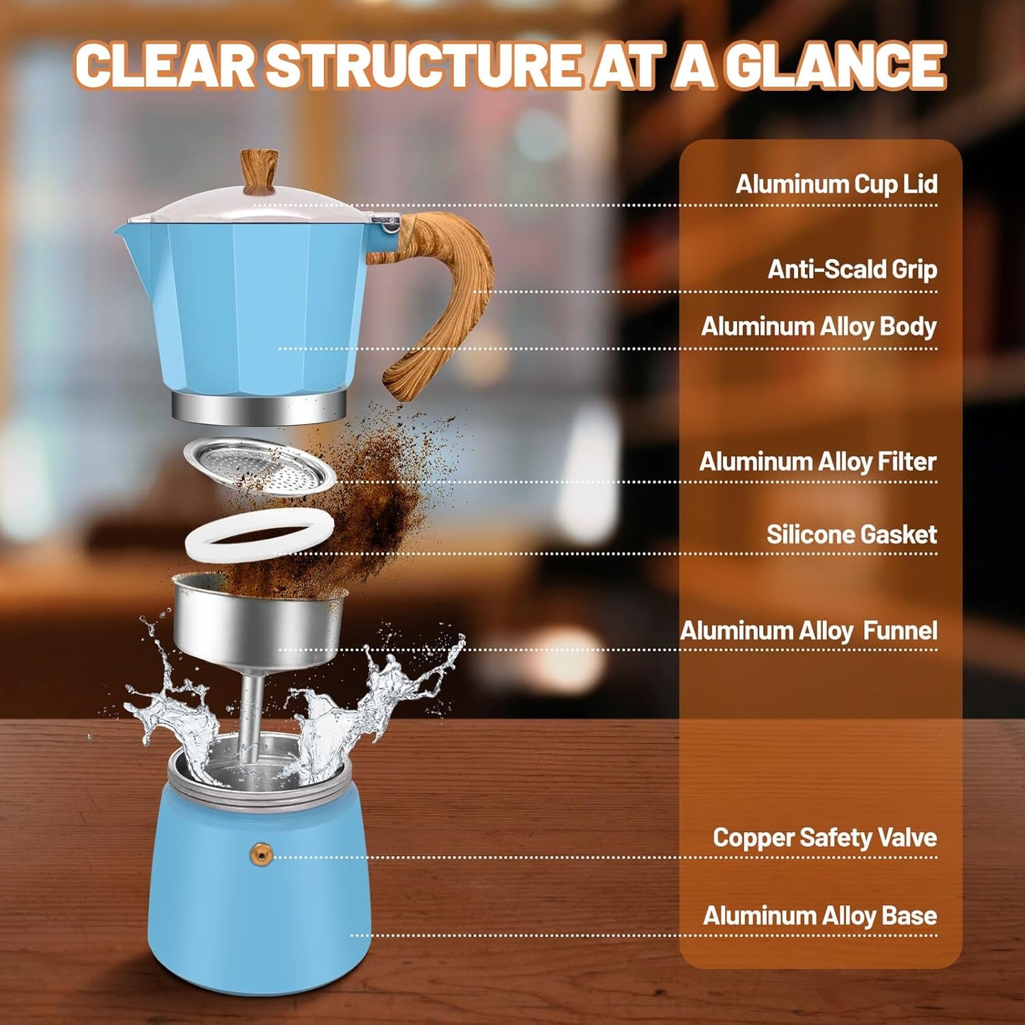 6 Cup Aluminum Espresso Stovetop Moka Pot Express Coffee Maker Percolator Italian Classic Mocha Coffee Machine for Italian and Cuban Cafe Brewing for Home & Camping 300ml 10oz