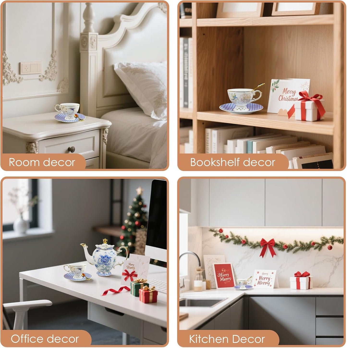 ACMLIFE Tea Set for Adults- Fine China Tea Set for 6, 21-Piece Vintage Coffee Set English Porcelain Tea Pot Sets for Adult Tea Party for Women Gift (blue, Extra Large set 21)