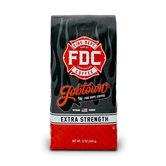 Fire Department Coffee - Gives Back to Firefighters - Jobtown Extra Strength Coffee Beans - Rich & Bold Dark Roast - Roasted in the USA - Veteran Owned - 12 oz
