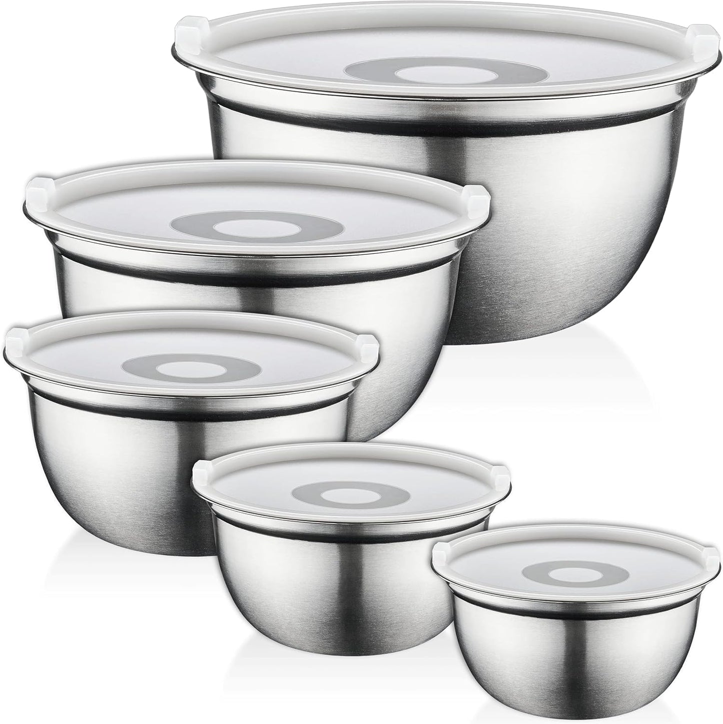 Mixing Bowls Set of 5, Stainless Steel Salad Bowls with Lids, Nesting Metal Mixing Bowls for Baking, Cooking, Prepping & Food Storage