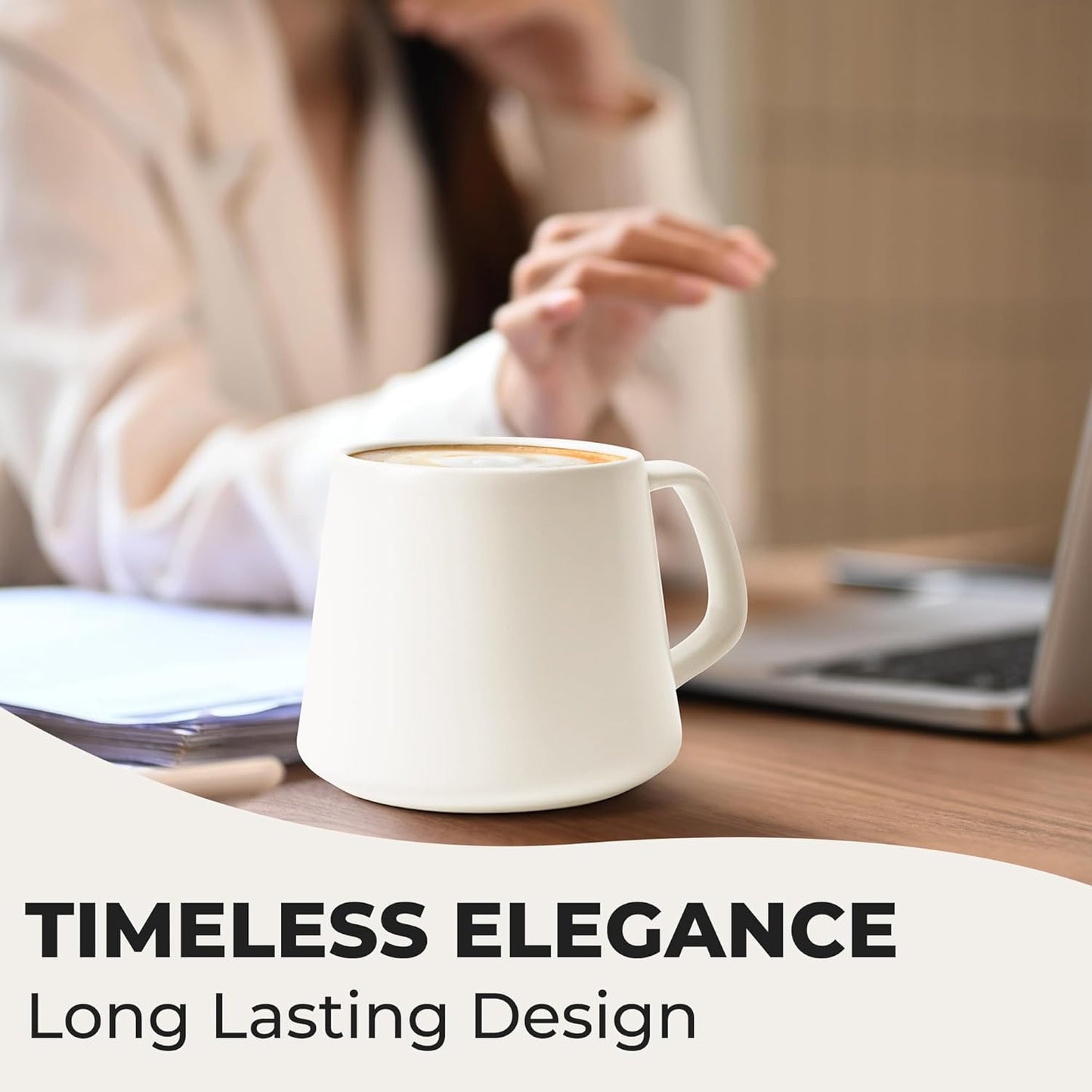 MIAMIO - Coffee Mugs Set of 4 / Large Ceramic Coffee Cups (14 oz) - Mug for Cappuccino, Tea, Espresso - Microwave and Dishwasher Safe - Luxe Collection (White Series)