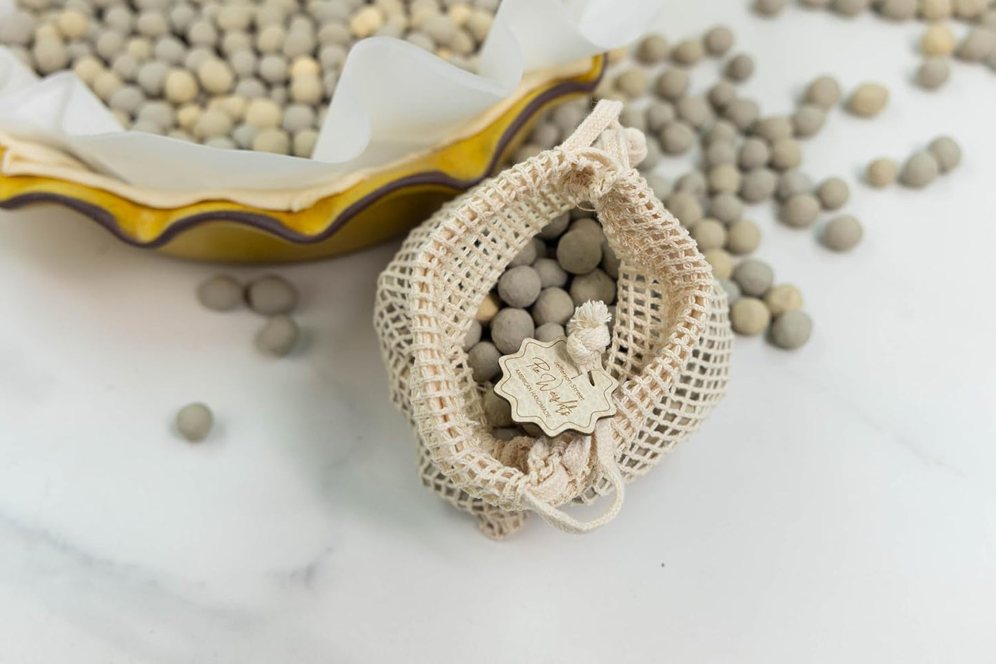 Jefferson Street Ceramics - Made in USA - Ceramic Pie Weights - Natural Clay Beads for Baking Blind Crust - 2.4 lbs with Mesh Bag