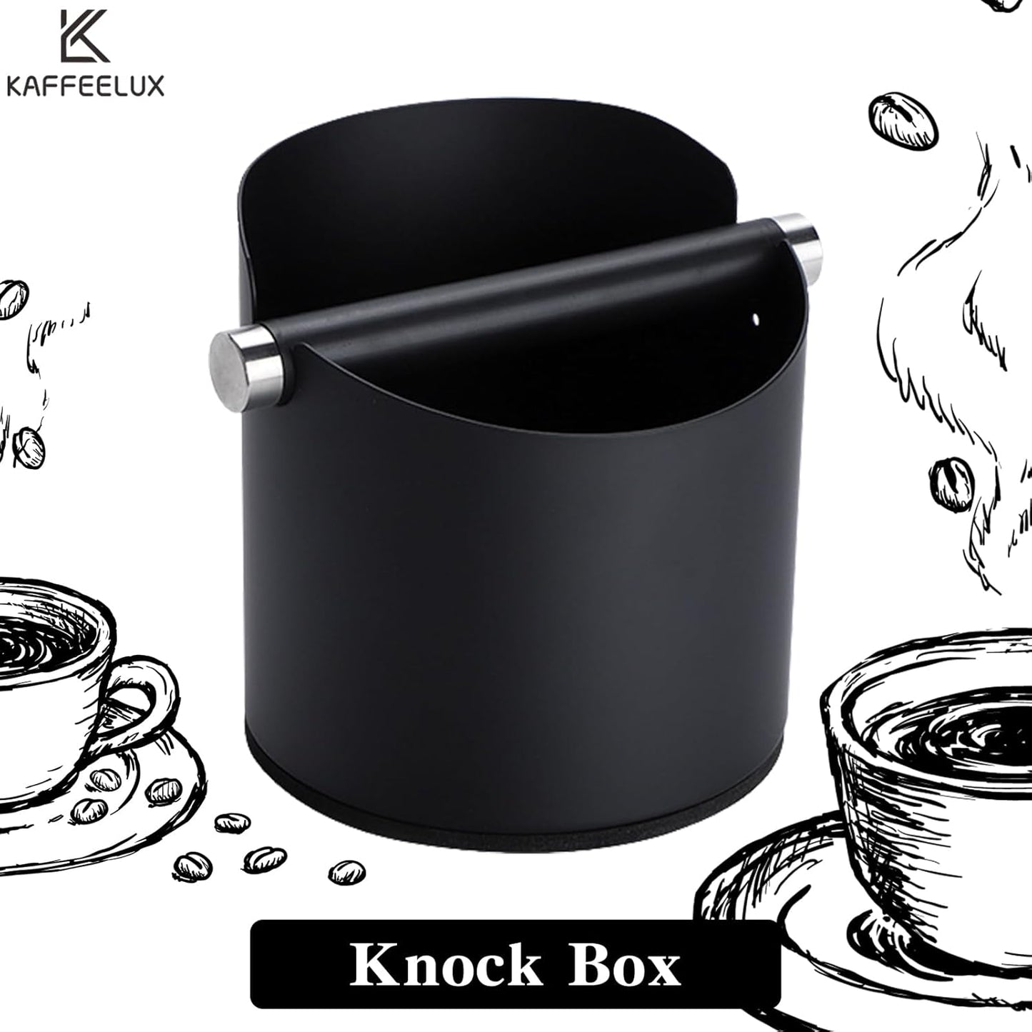Italian Espresso Knock Box, Stainless Steel, with Detachable Tapping Rod and Anti Slip Rubber Base (Black, 800ml)