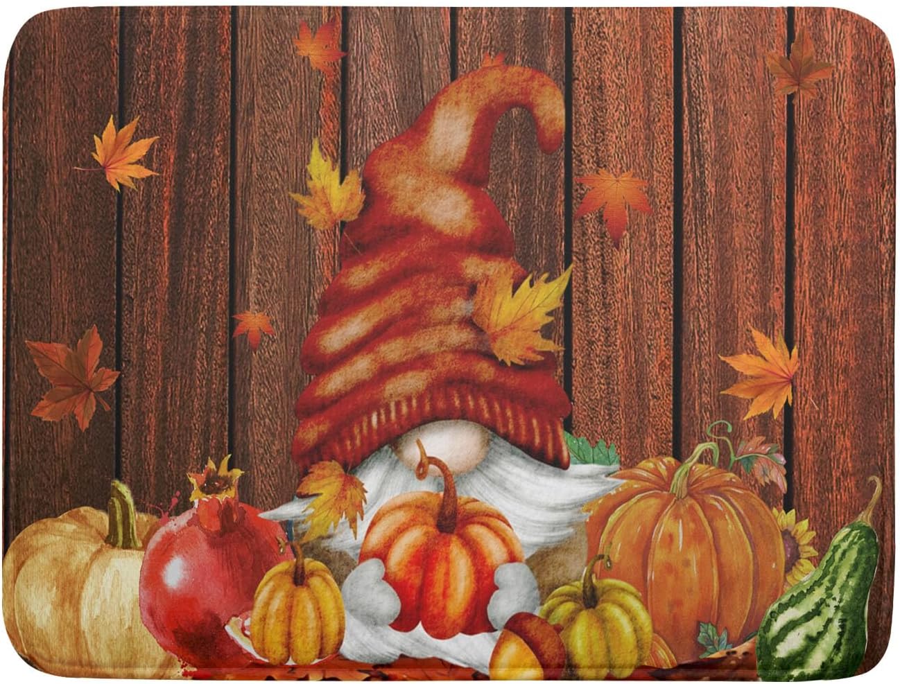 Fall Gnome Dish Drying Mat for Kitchen Counter,Autumn Pumpkin Maple Leaves Drying Mat 18 x 24 Inch Microfiber Dark Brown Wood Dish Drying Pad Dish Rack Drainer Mat Thanksgiving Day Decor