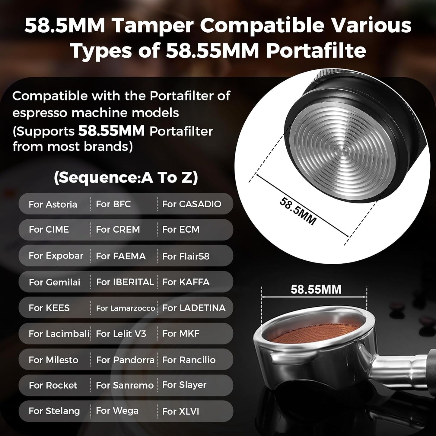 IKAPE Coffee Products, 58MM Espresso Tamper, Premium Barista Coffee Calibrated Tamper with Spring Loaded, 100% Stainless Steel Tamper Compatible with All 58MM Bottomless Portafilter (Black)