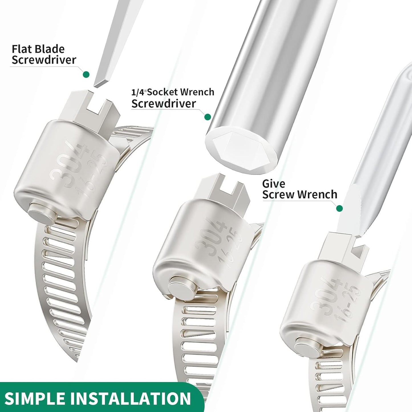 10PCS Hose Clamps Stainless Steel Adjustable 3/4"–1-1/4"(18-32mm) Worm Gear Hose Clamp, Heavy Duty Metal Small Hose Clamps for Automotive, Pipe, Radiator Plumbing, Fuel Line