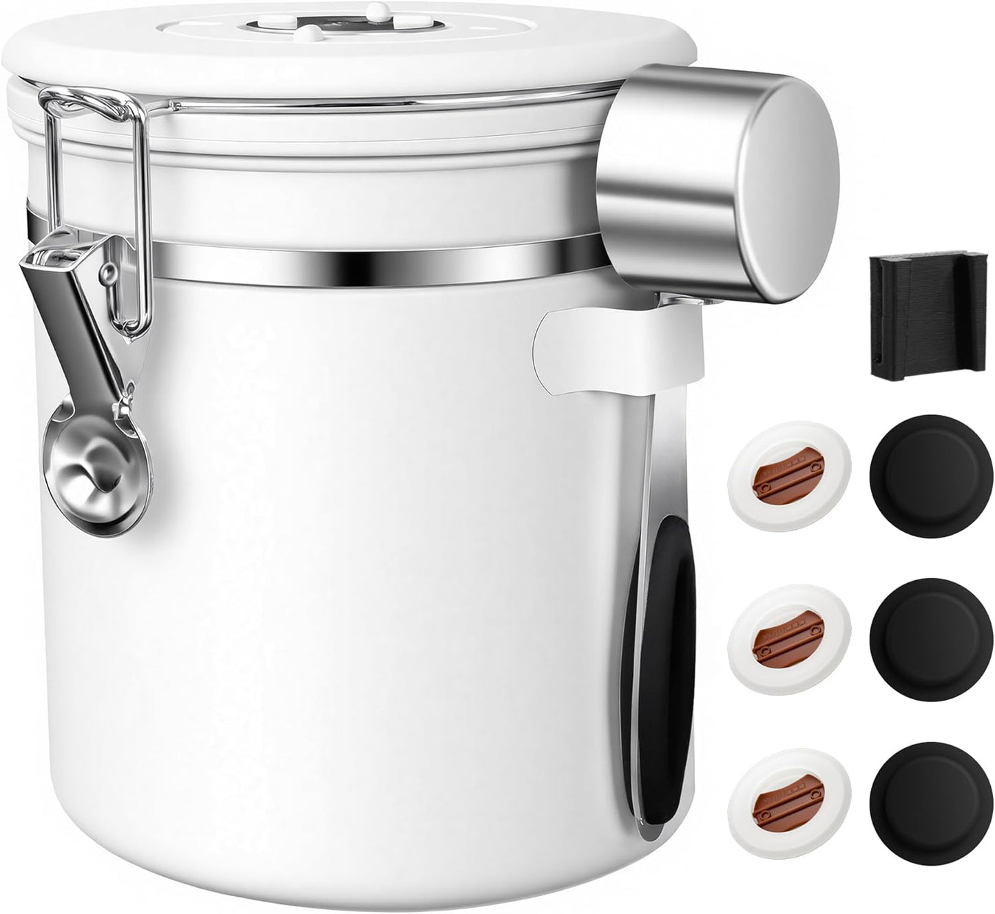 ShanSon Coffee Canister Airtight Coffee Container Stainless Steel Coffee Bean Storage Container with Scoop Coffee Canister for Beans Grounds Sugar Flour Tea Cereal,16OZ, White