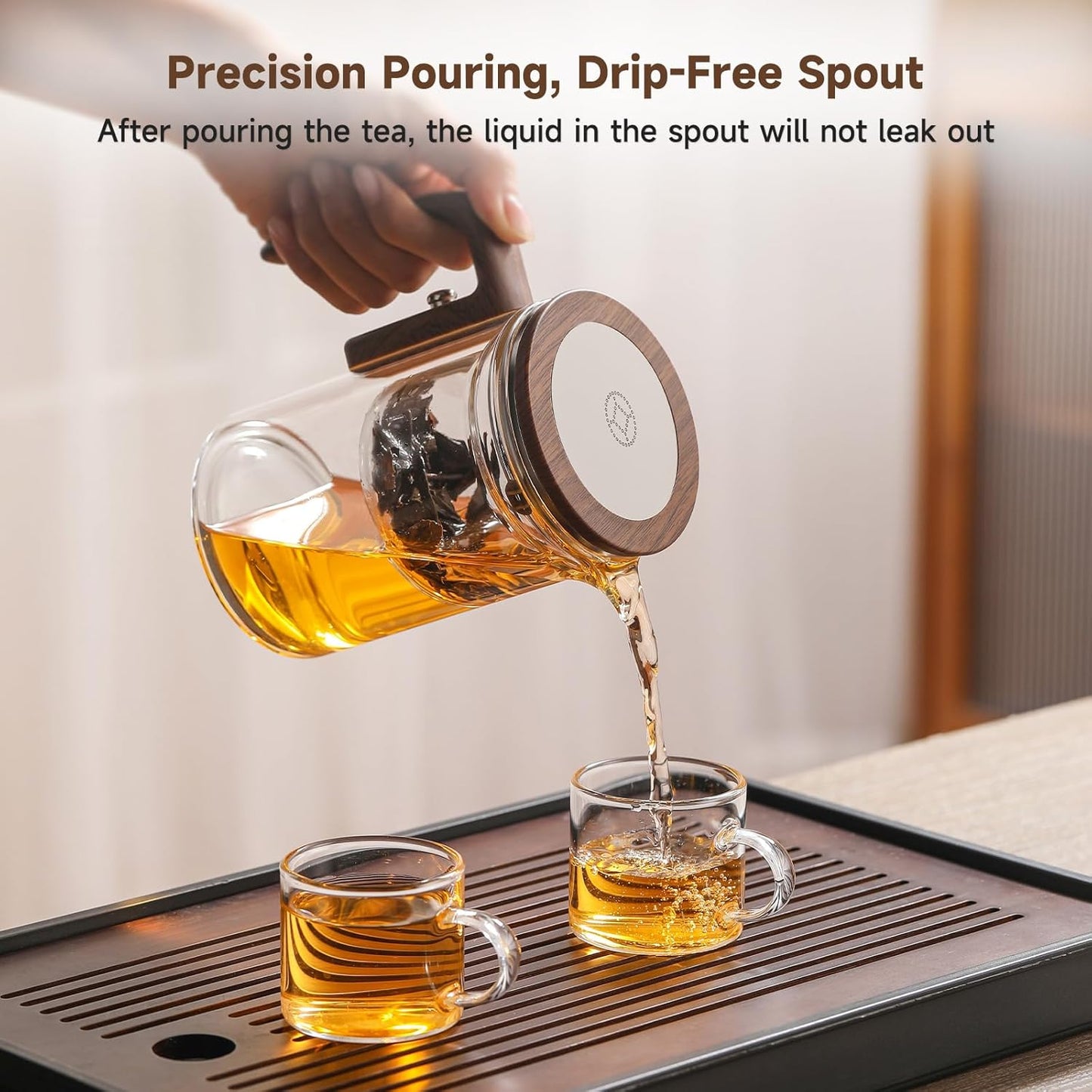 Enchanti Tea Pot, Magic Glass Teapot with Strainer,Magnetic Water Separation with Infuser -600ML/20.3oz